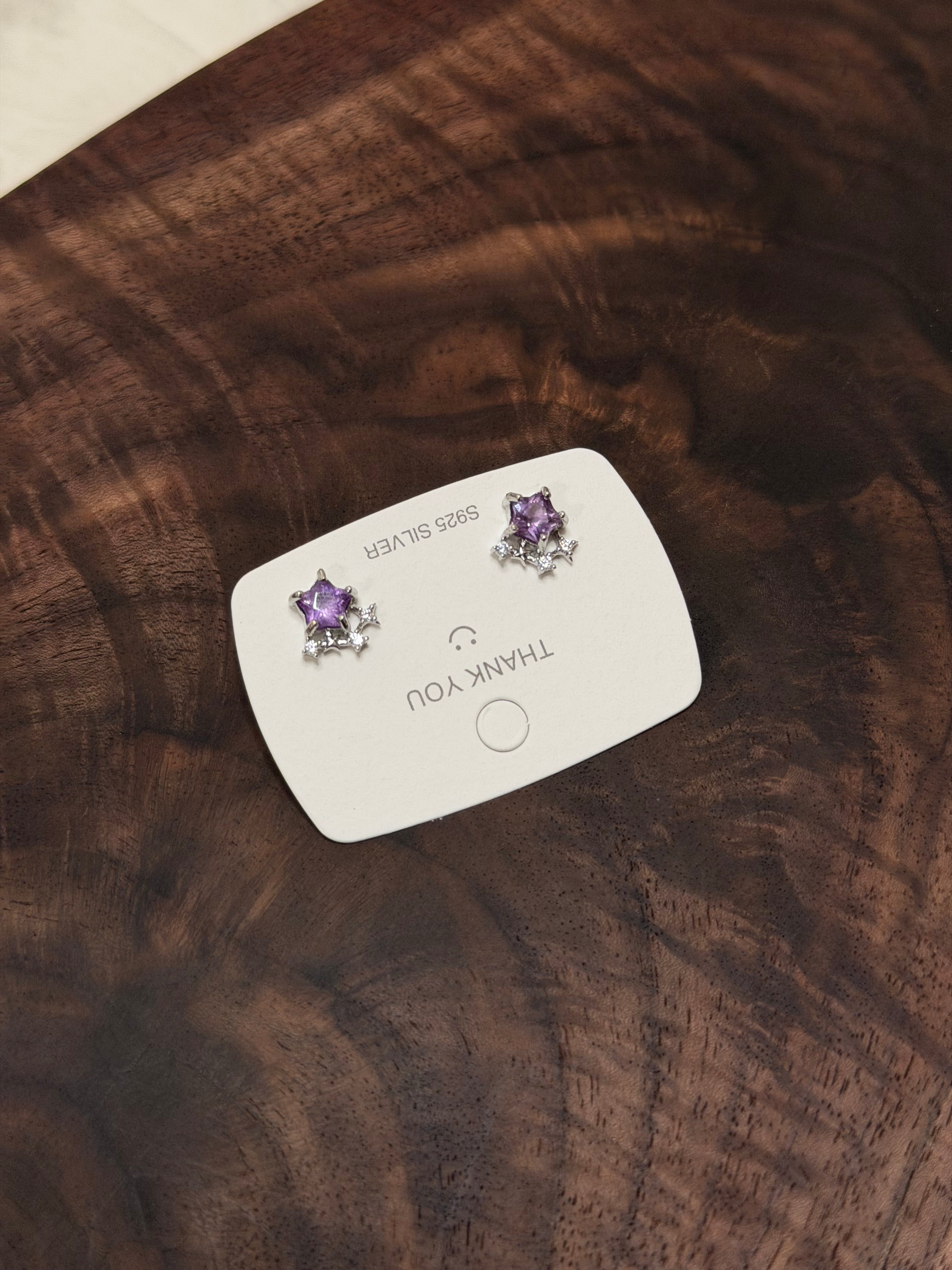 紫水晶星星耳環