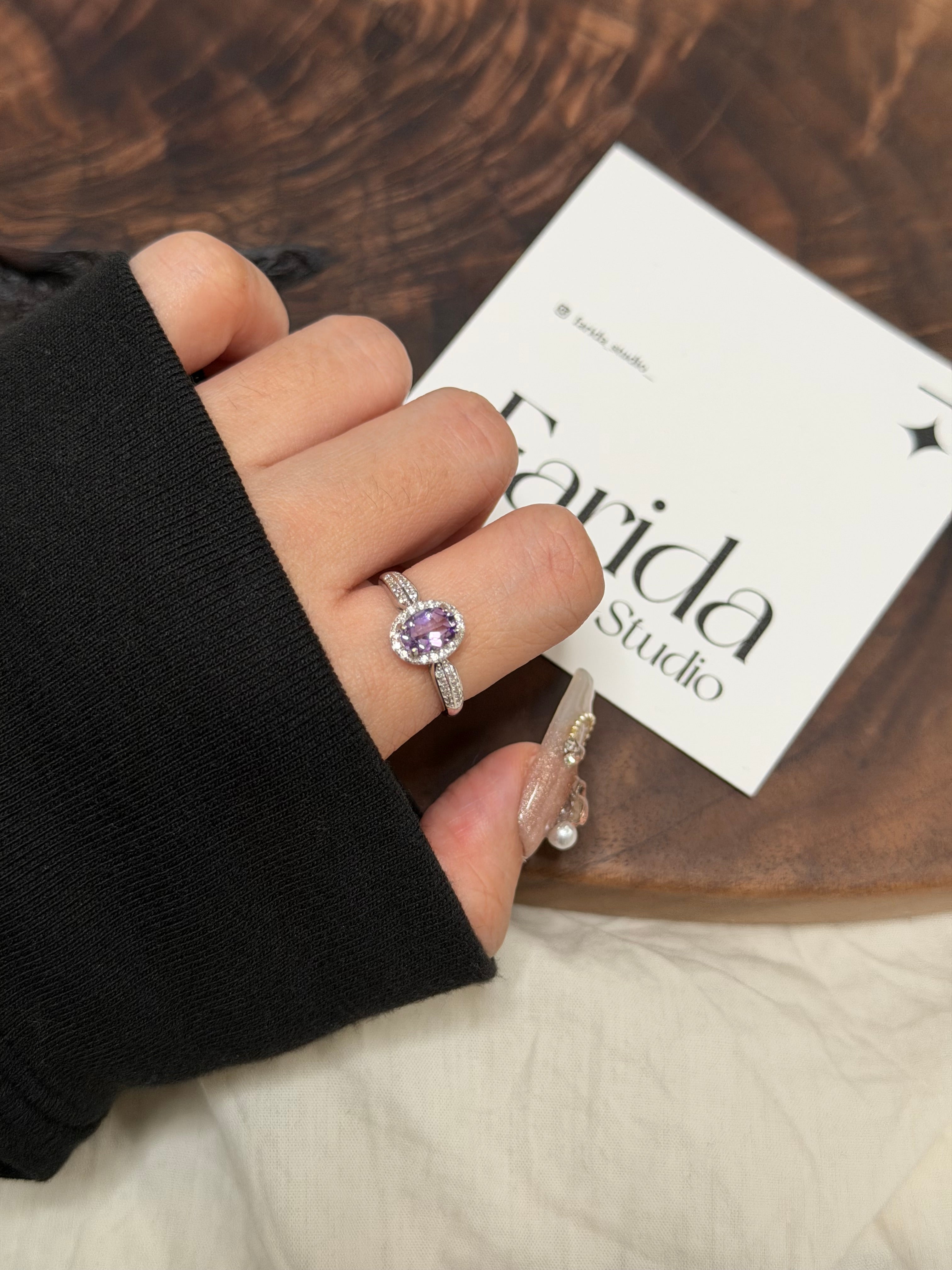 S925橢圓鑽切紫水晶戒指