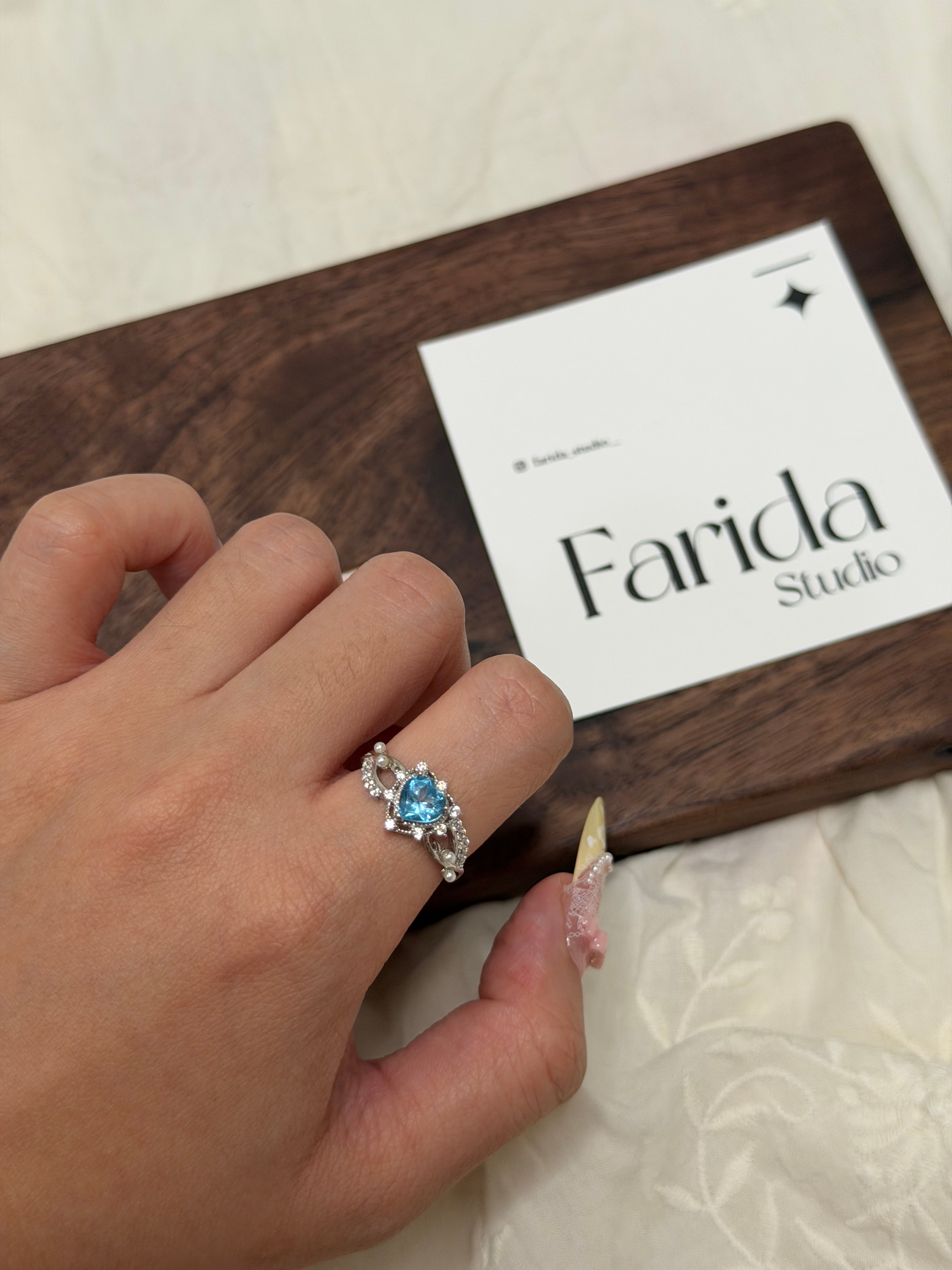 S925藍托帕心型戒指