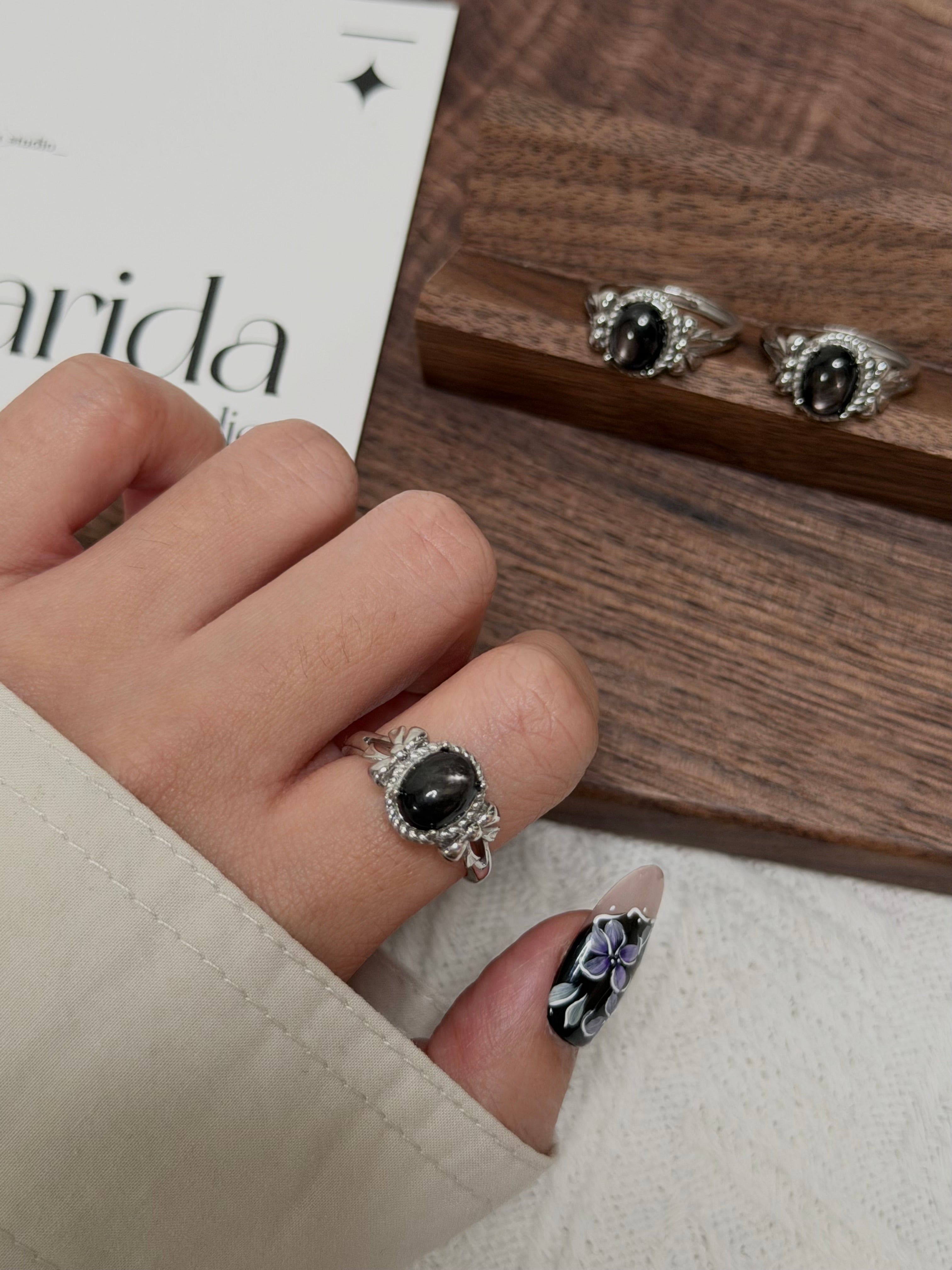 法式蝴蝶結金運石戒指