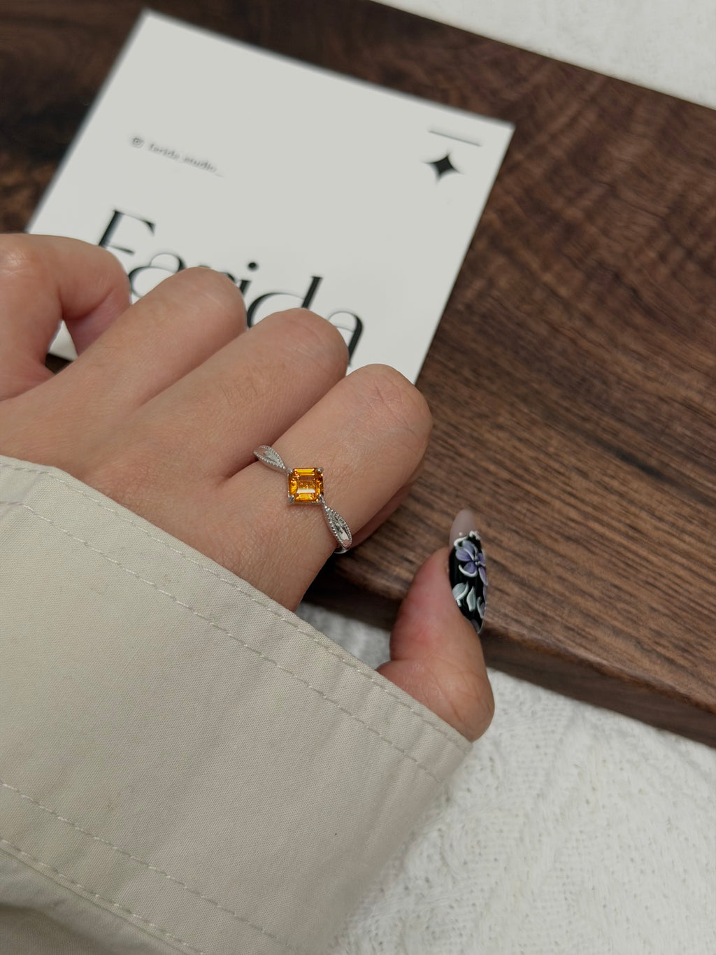 阿斯切黃水晶純銀戒指