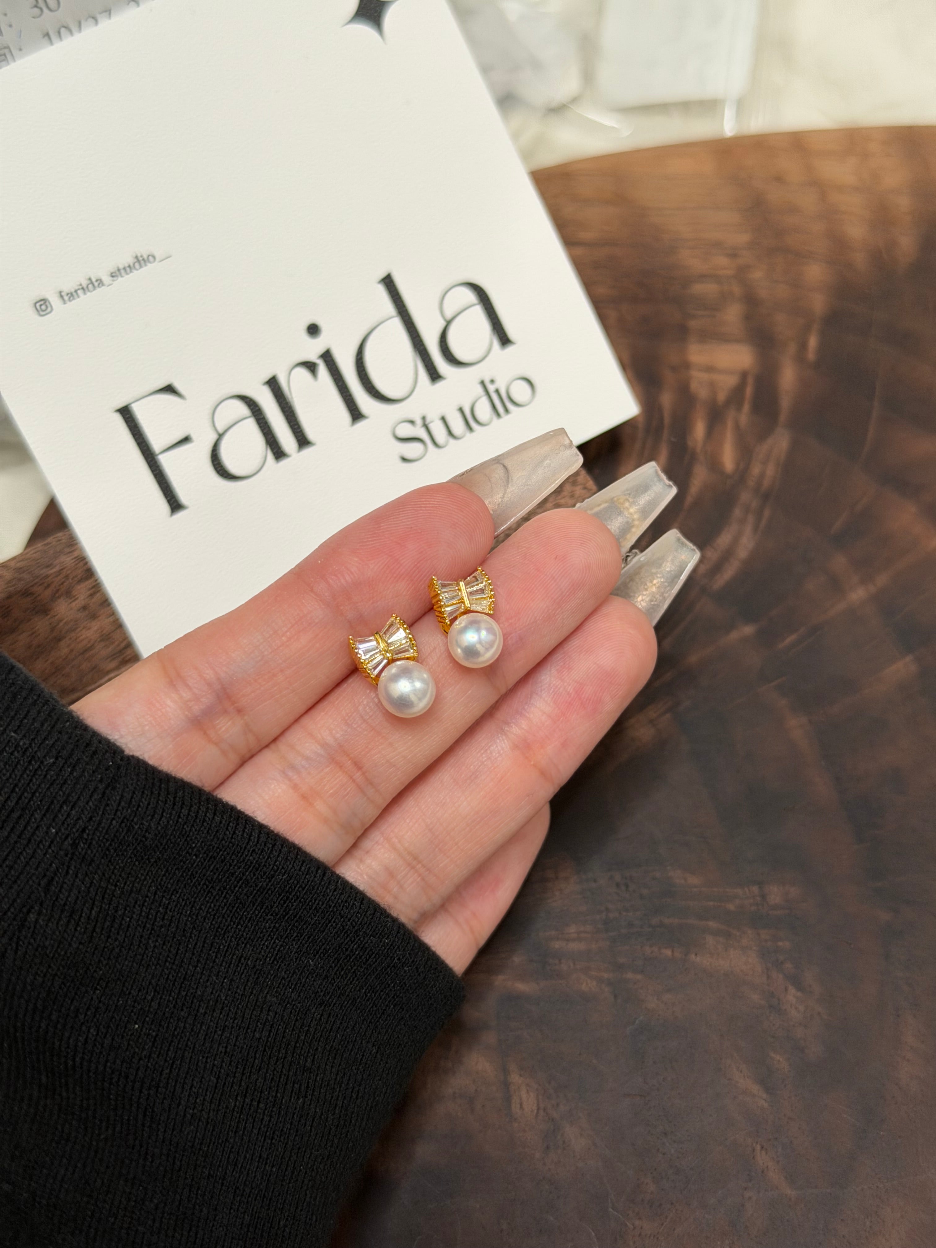 S925銀針蝴蝶結珍珠耳環