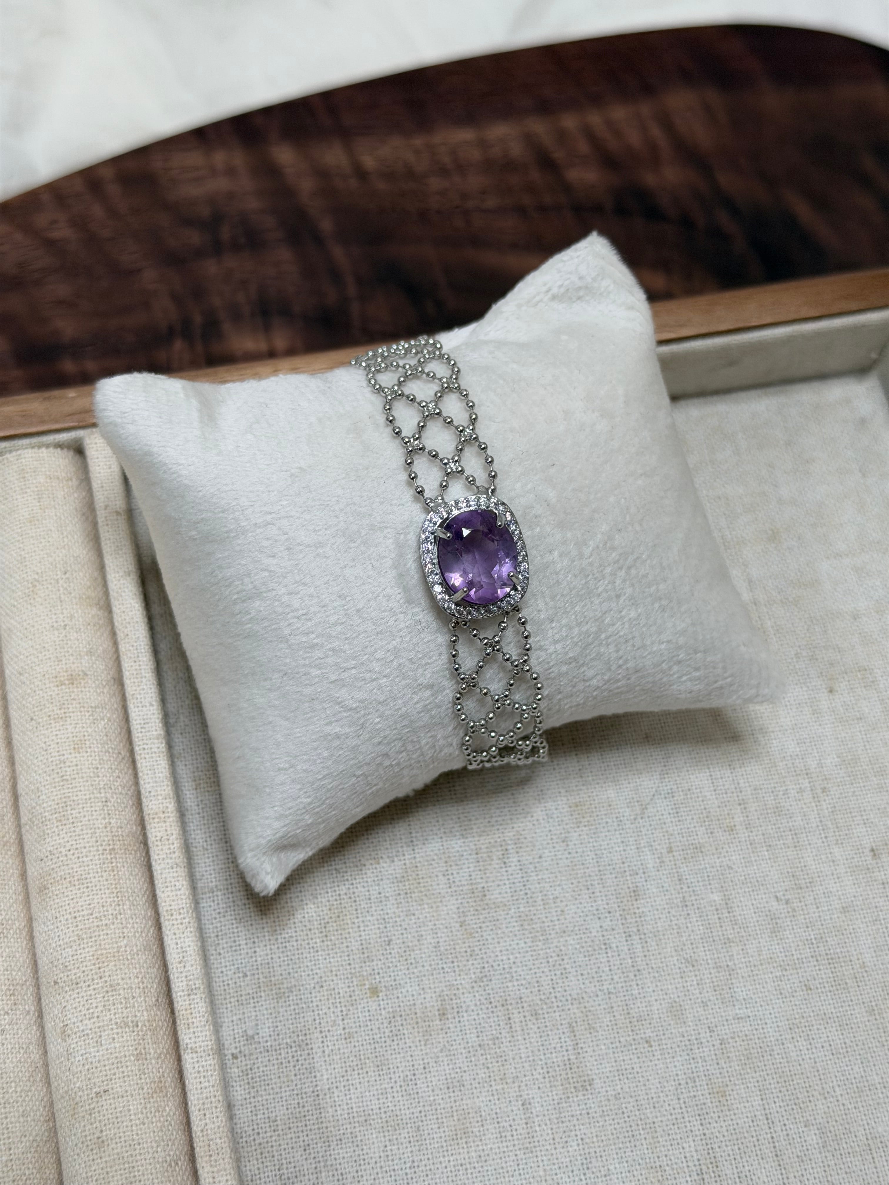 蕾絲方鑽紫水晶手鏈