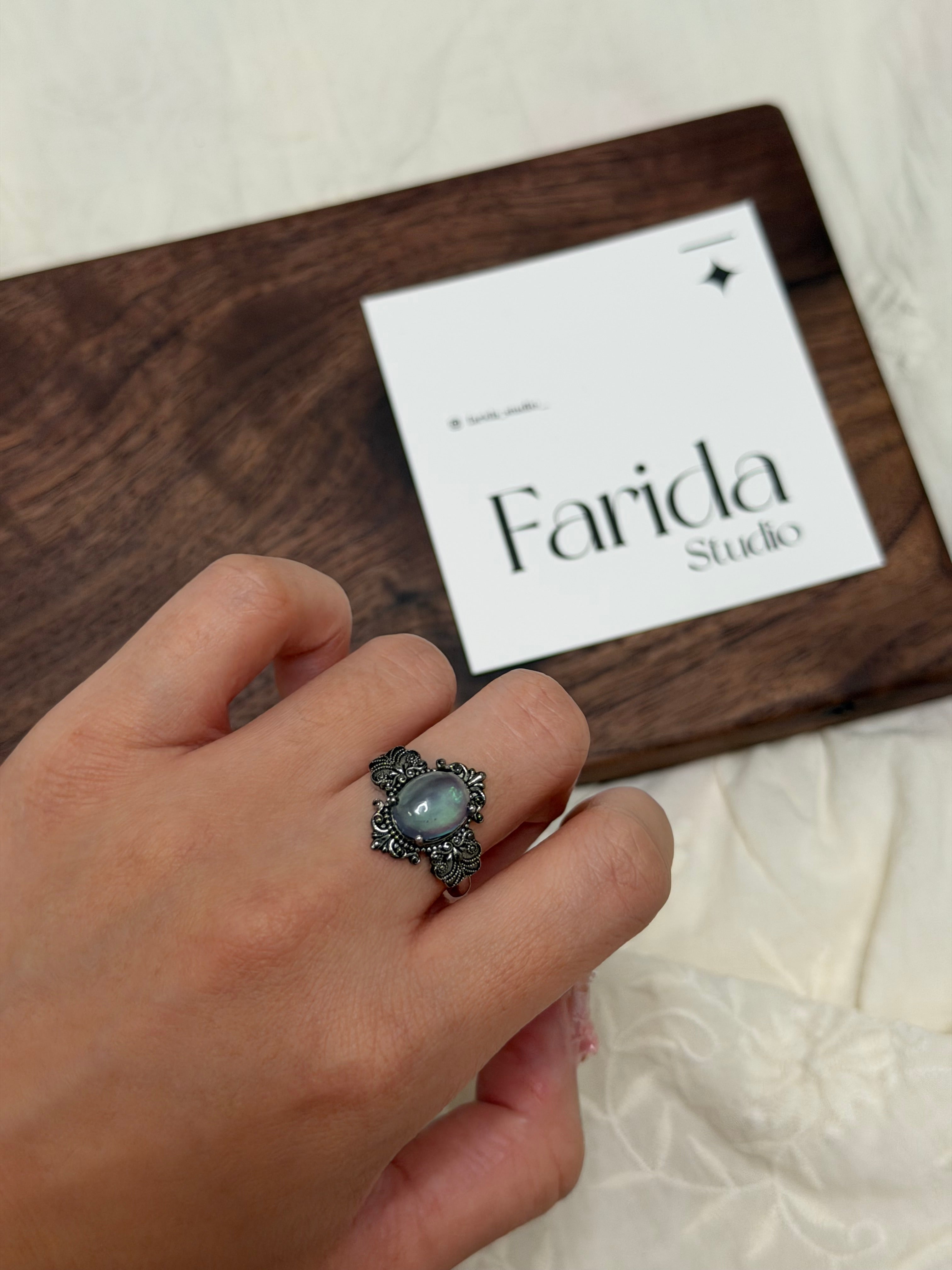 做舊雙尖海藍寶戒指