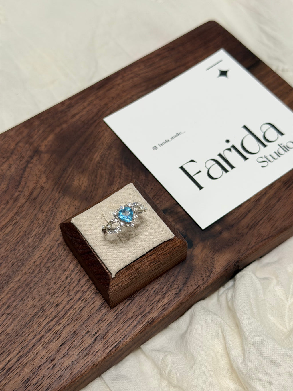 S925藍托帕心型戒指