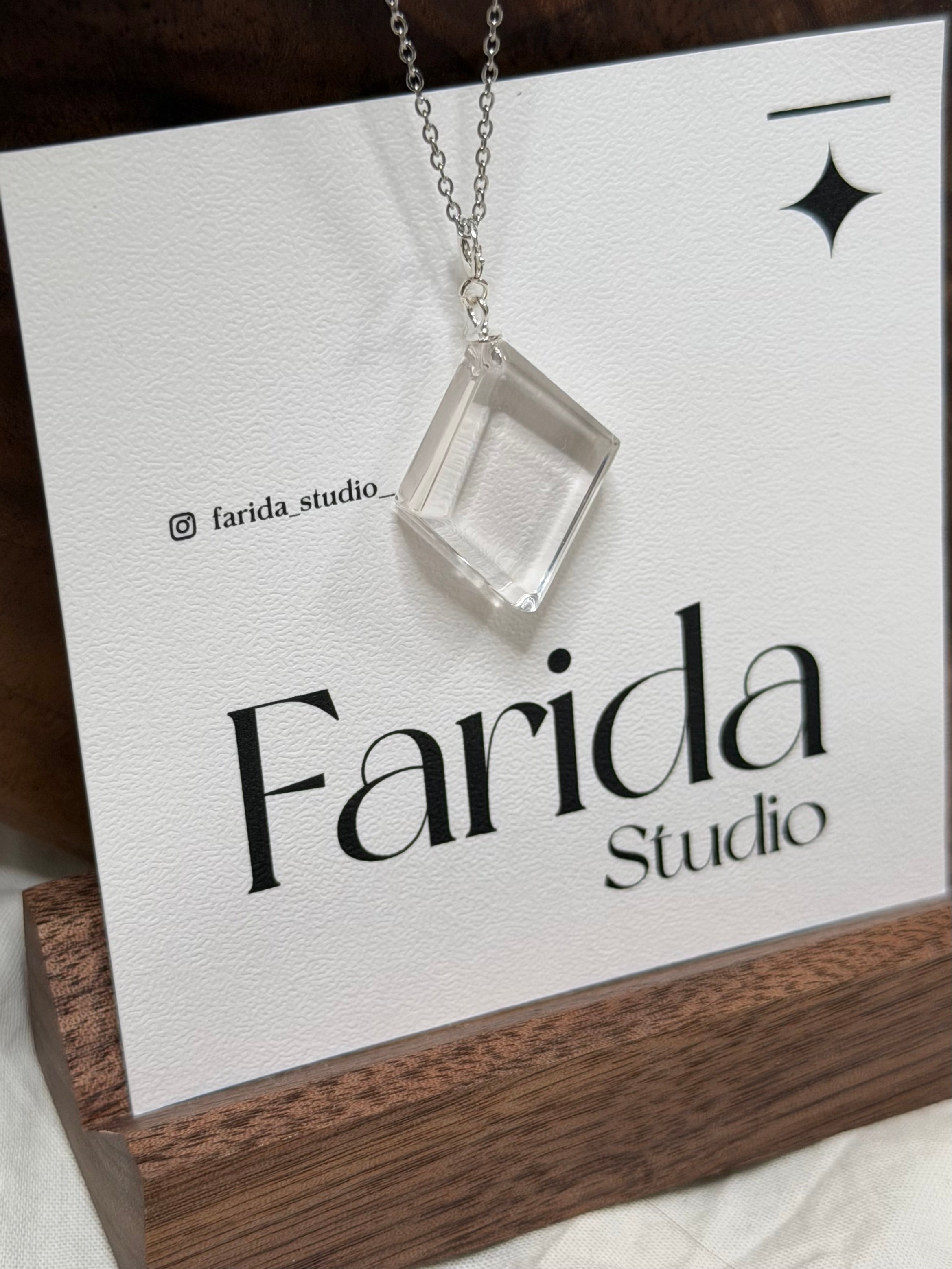 S925菱形白水晶吊墜