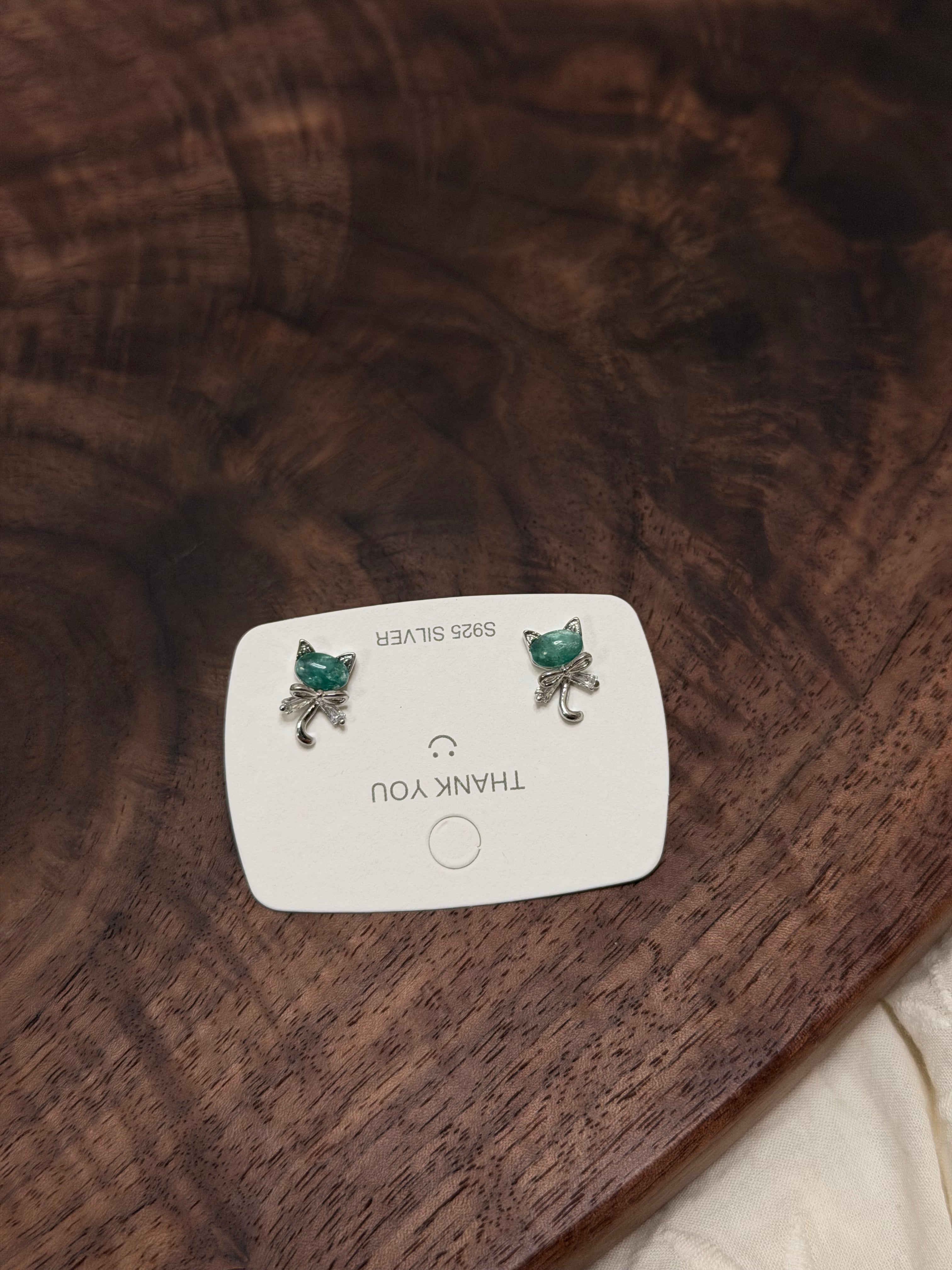 綠龍晶貓貓頭耳環