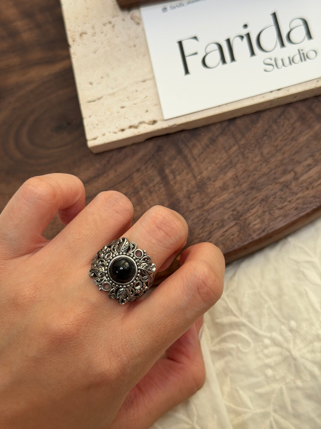 尼泊爾風格黑瑪瑙戒指