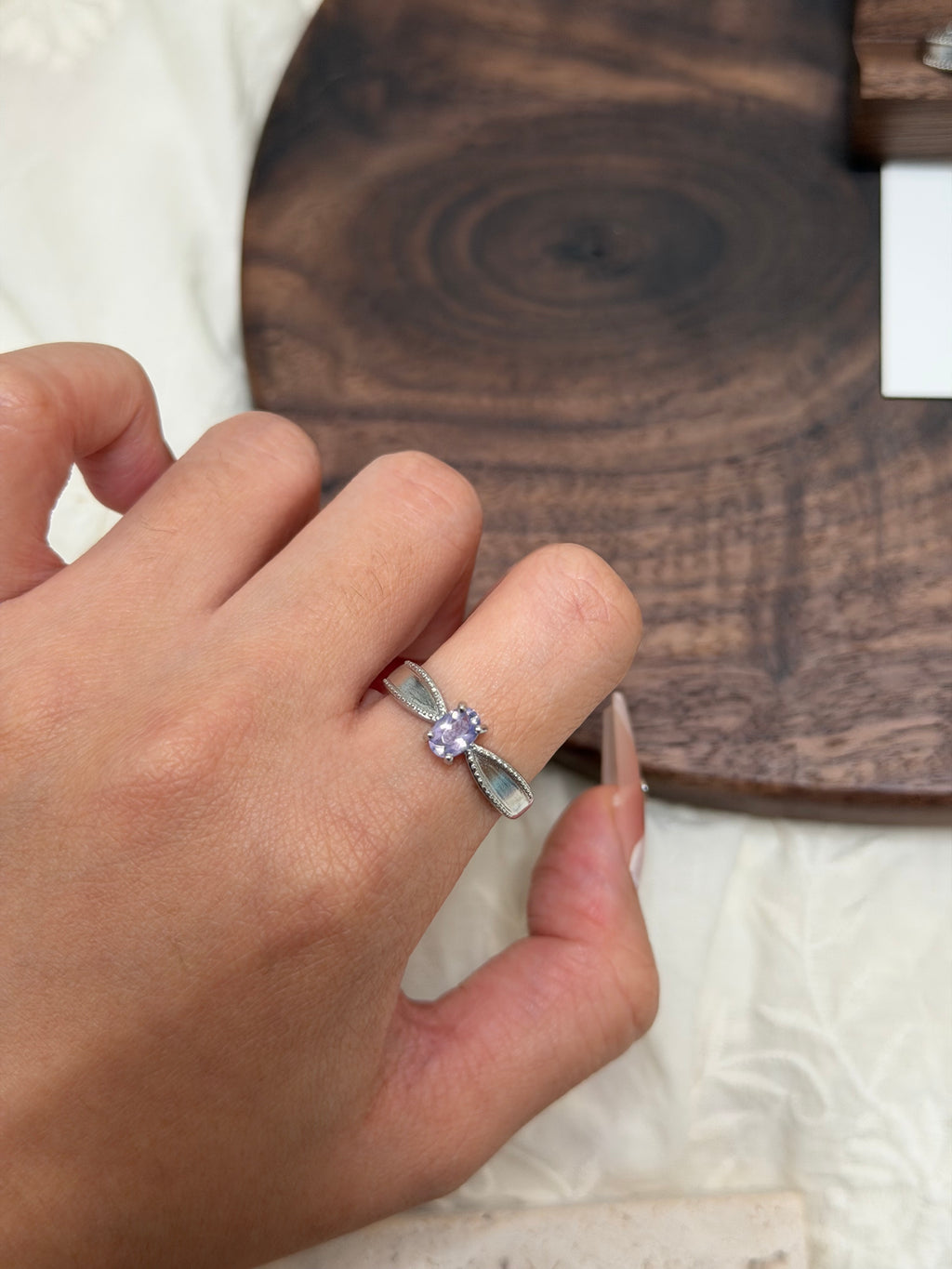 復古絲帶紫玉晶戒指