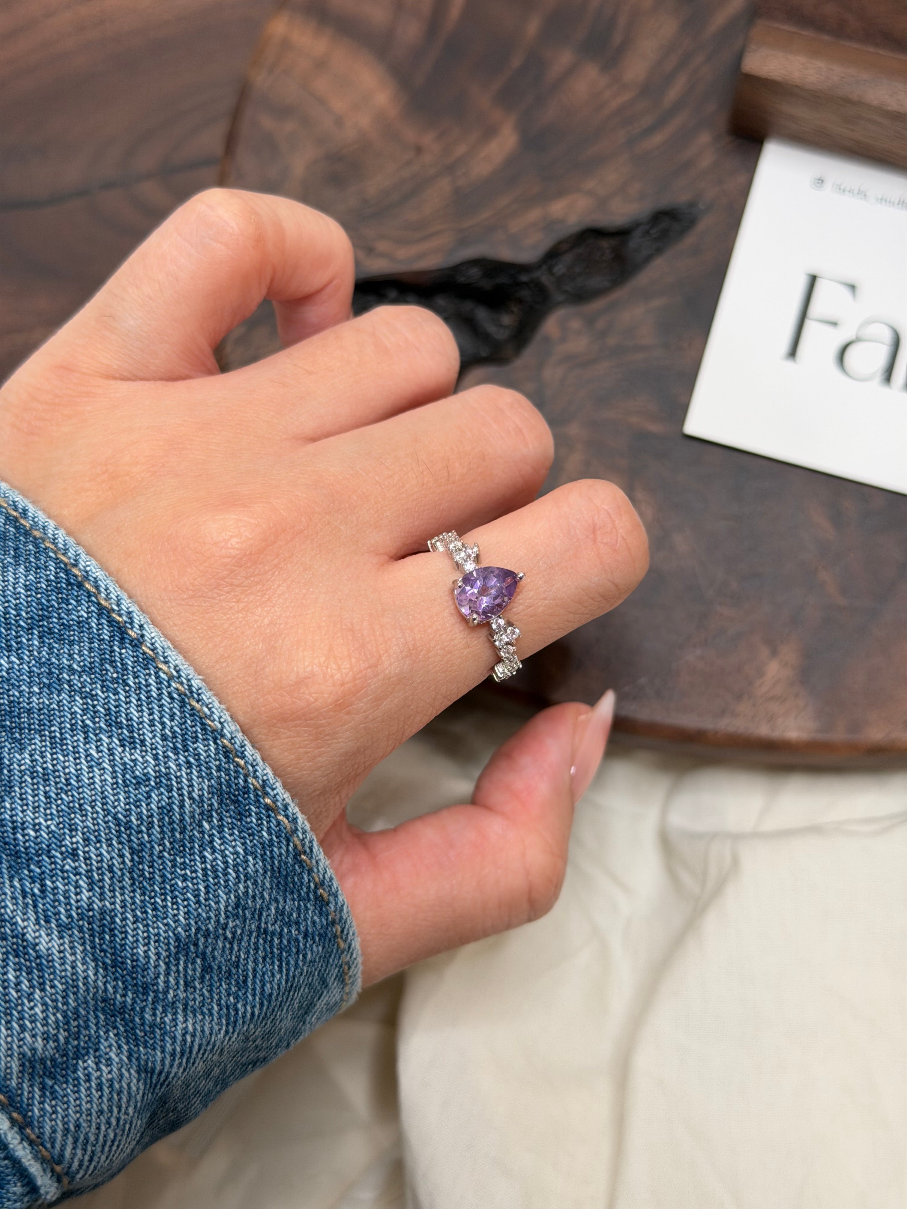 S925水滴紫水晶戒指