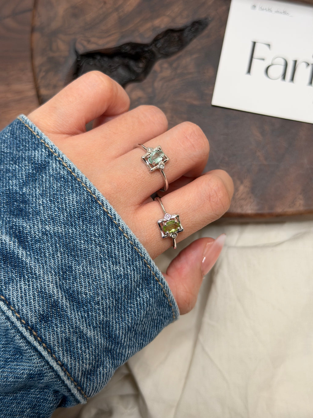 S925彩碧璽方托戒指