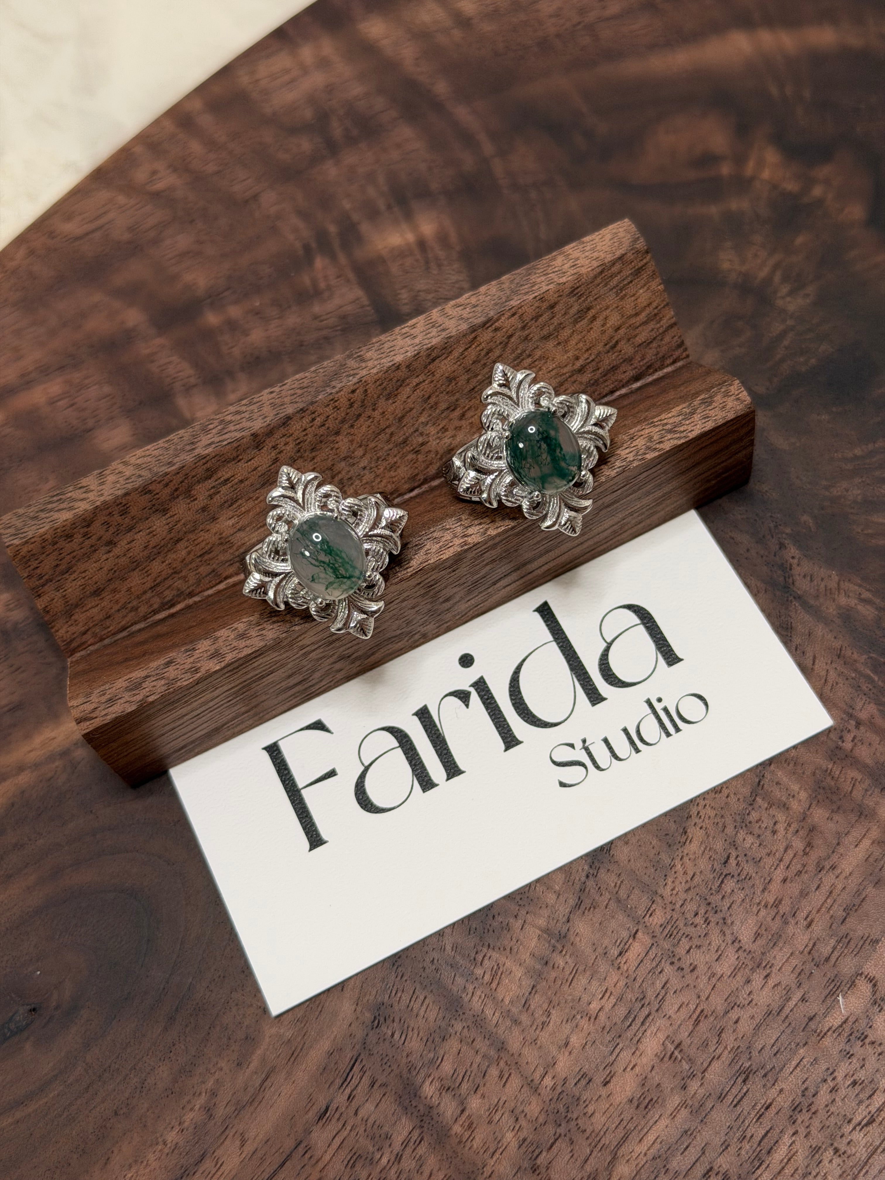 鏤空菱形水草瑪瑙戒指