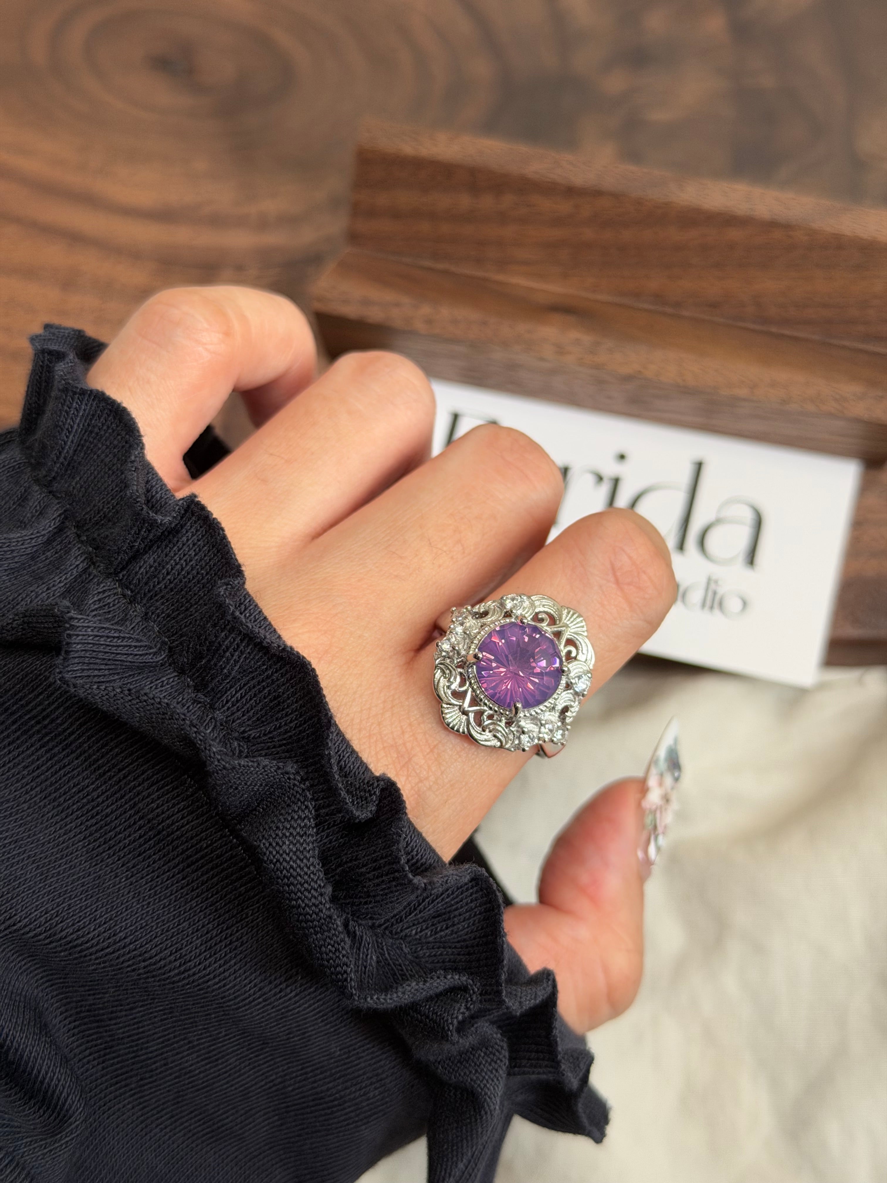 煙花切紫玉晶戒指