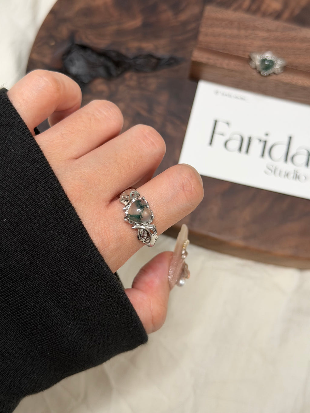 水草瑪瑙心型戒指