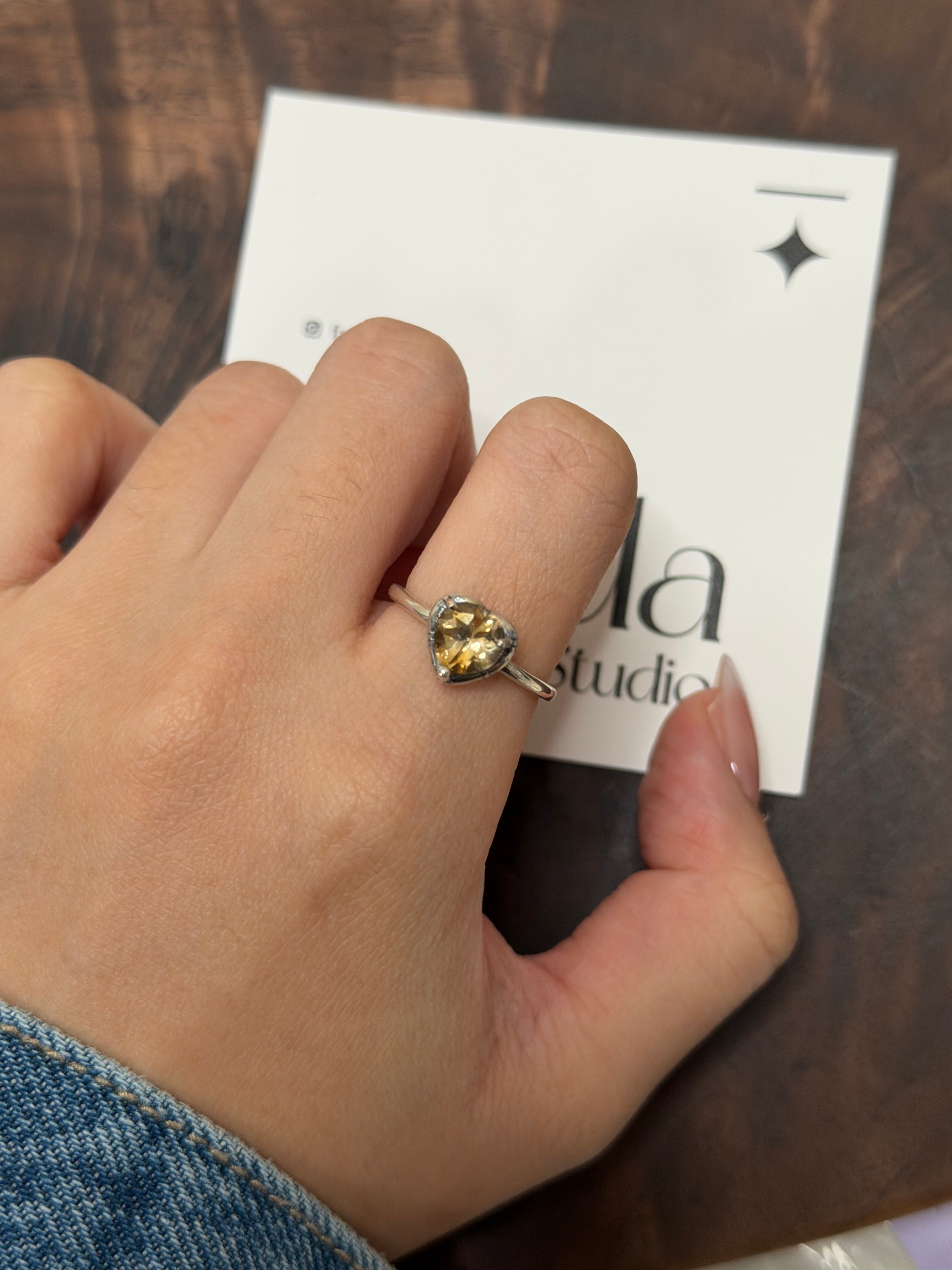 S925黃水晶心型戒指