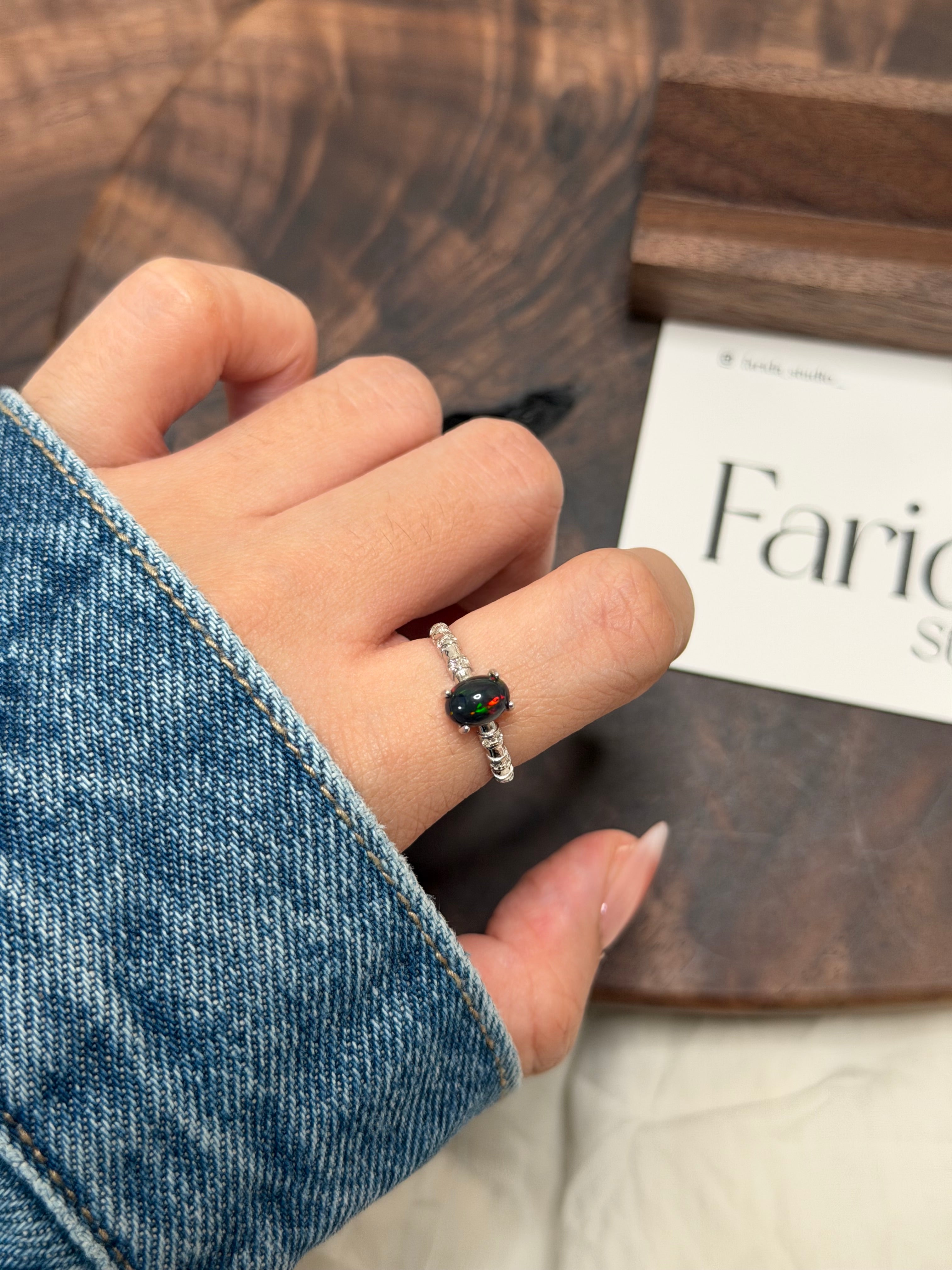 S925黑澳寶簡約戒指