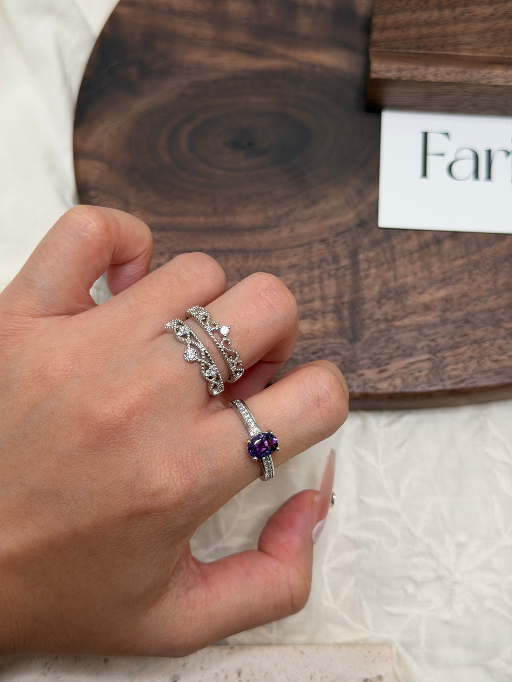 疊戴紫水晶戒指