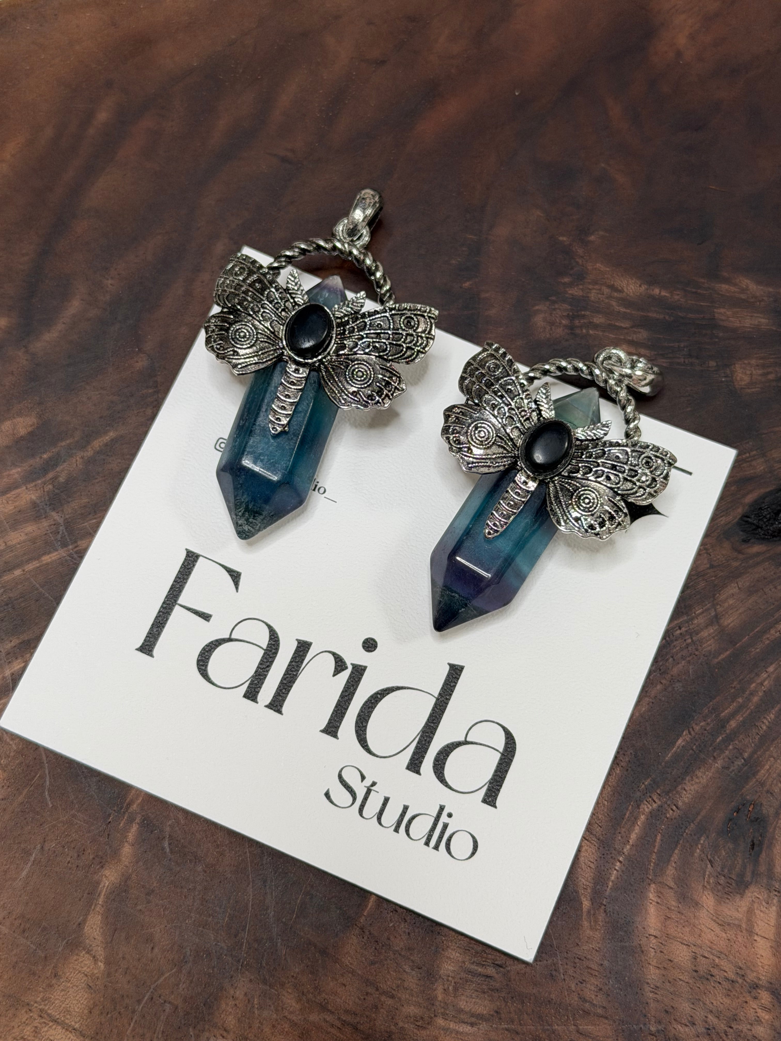 復古藍螢石水晶柱吊墜