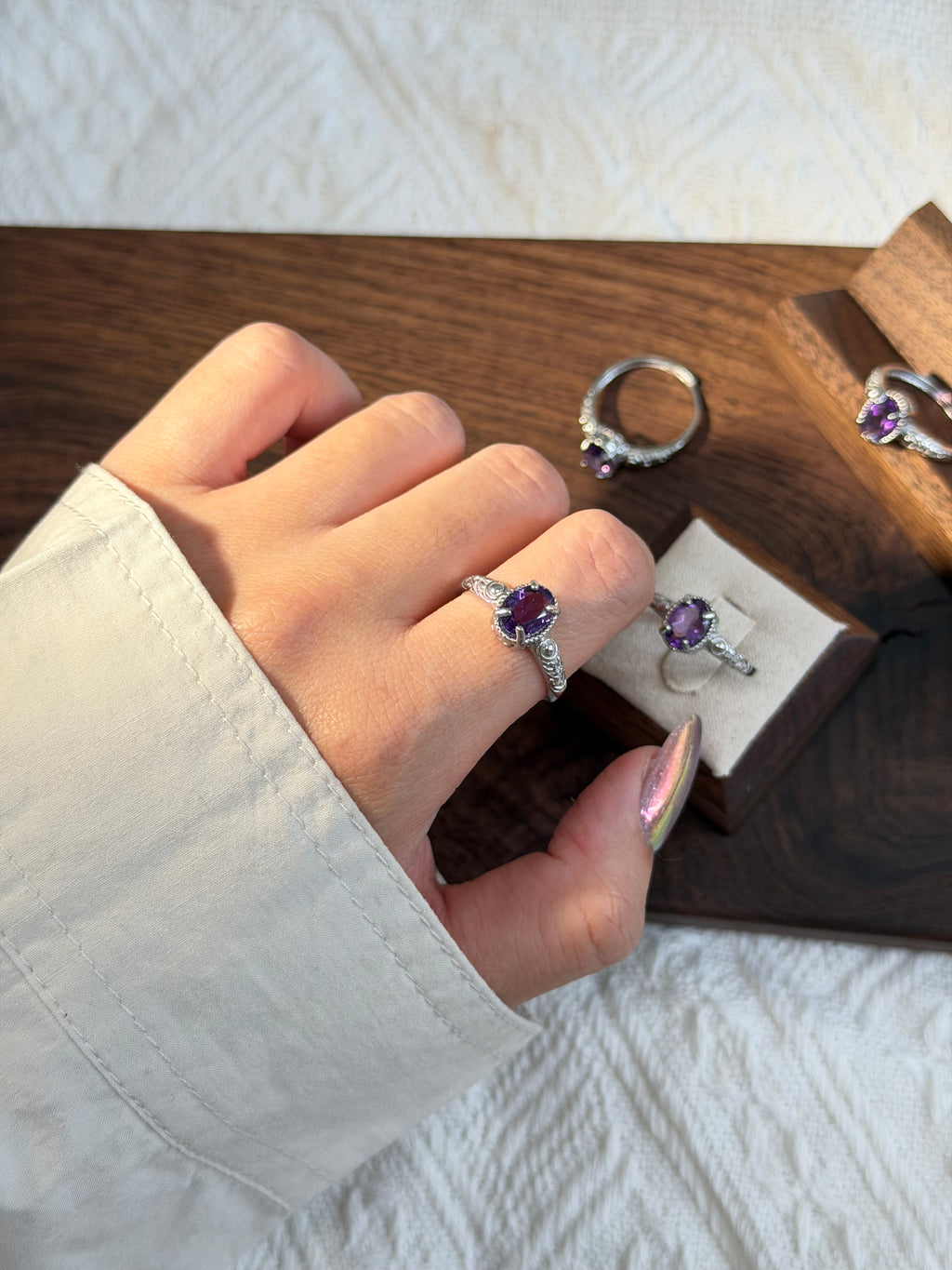 復古紫水晶鈦鋼戒指