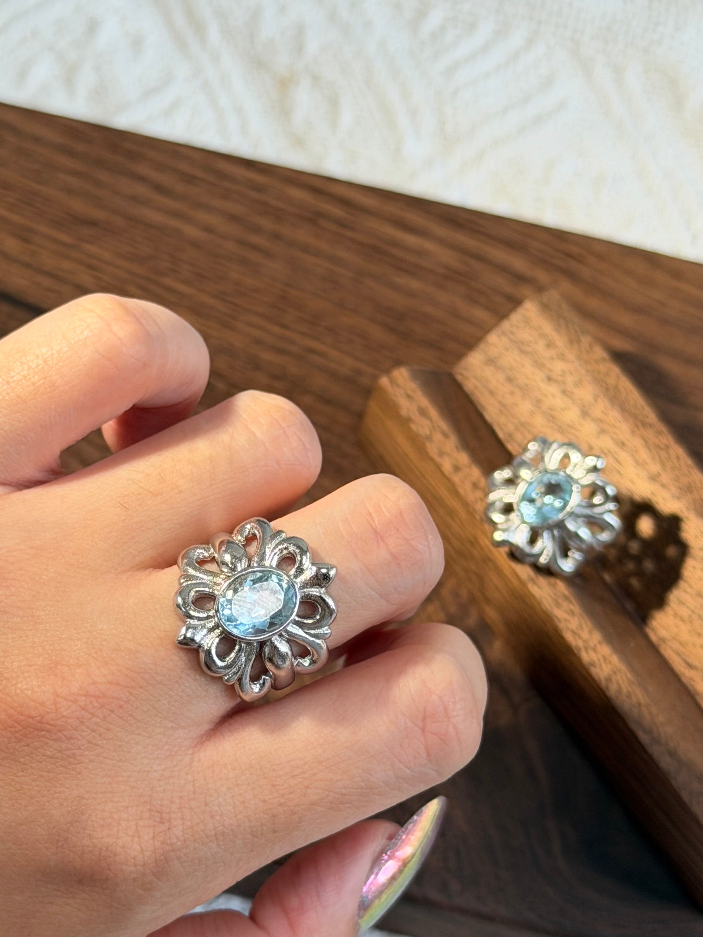 鈦鋼藍托帕戒指