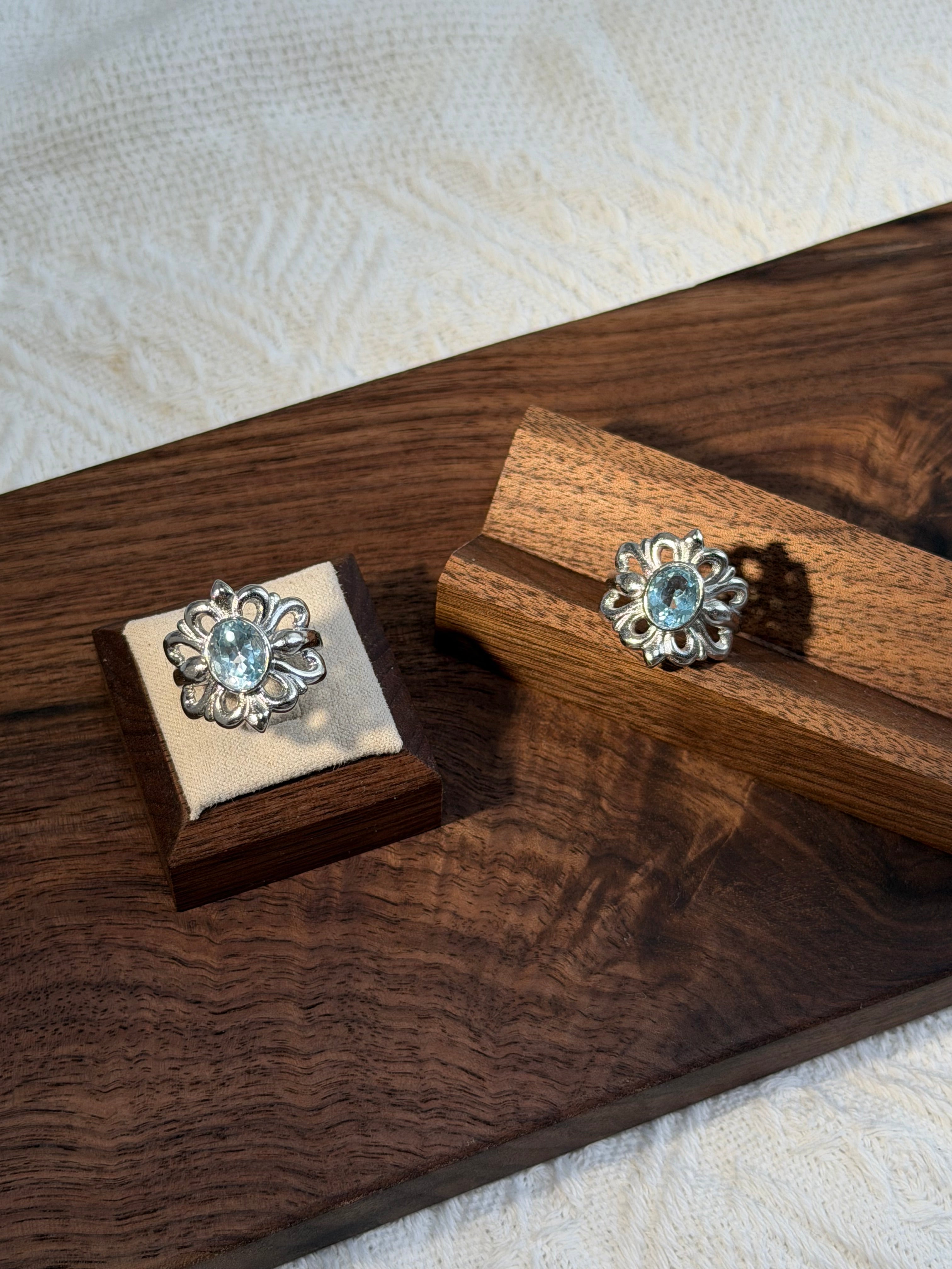 鈦鋼藍托帕戒指