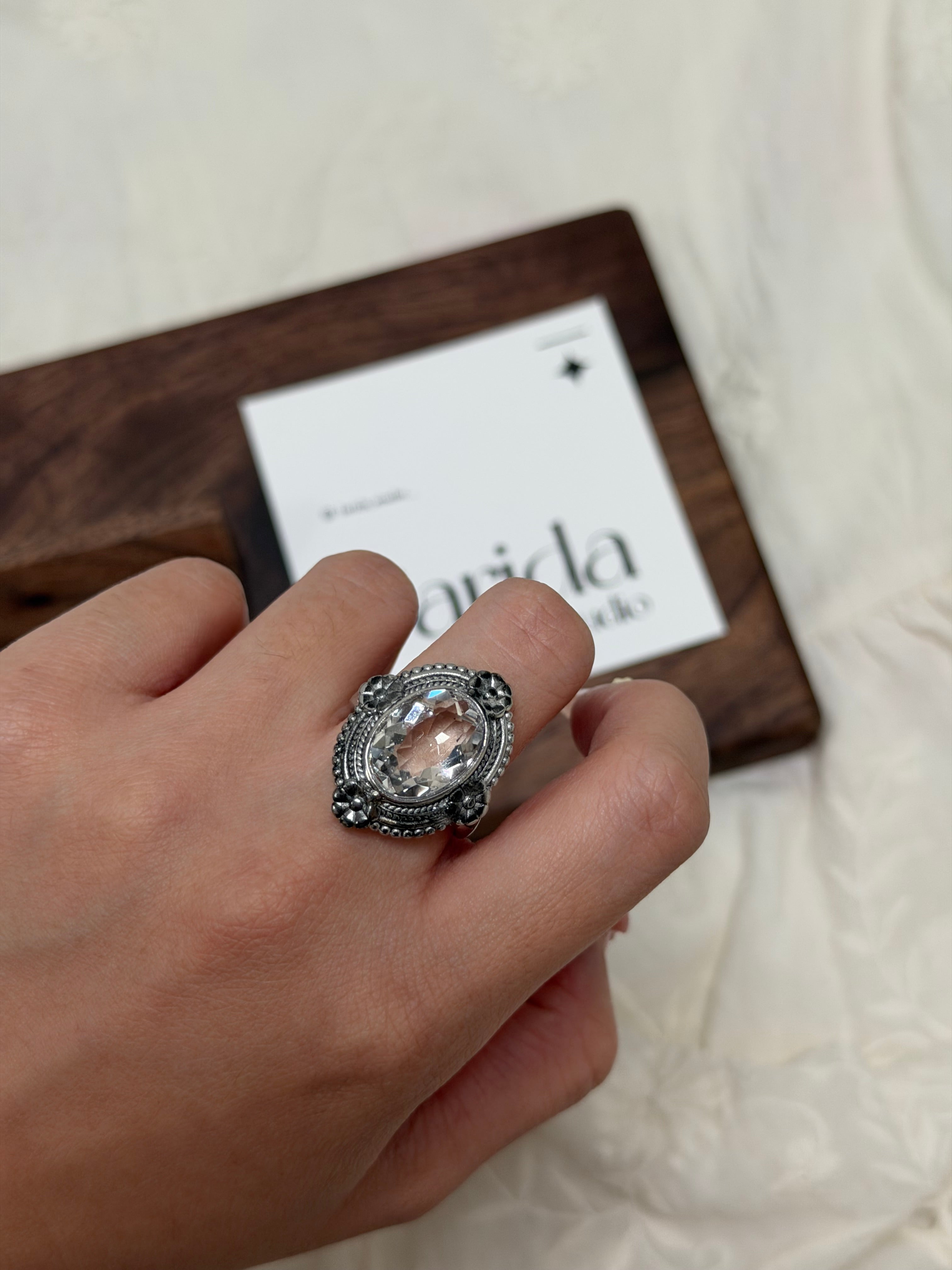 尼泊爾花花白水晶戒指