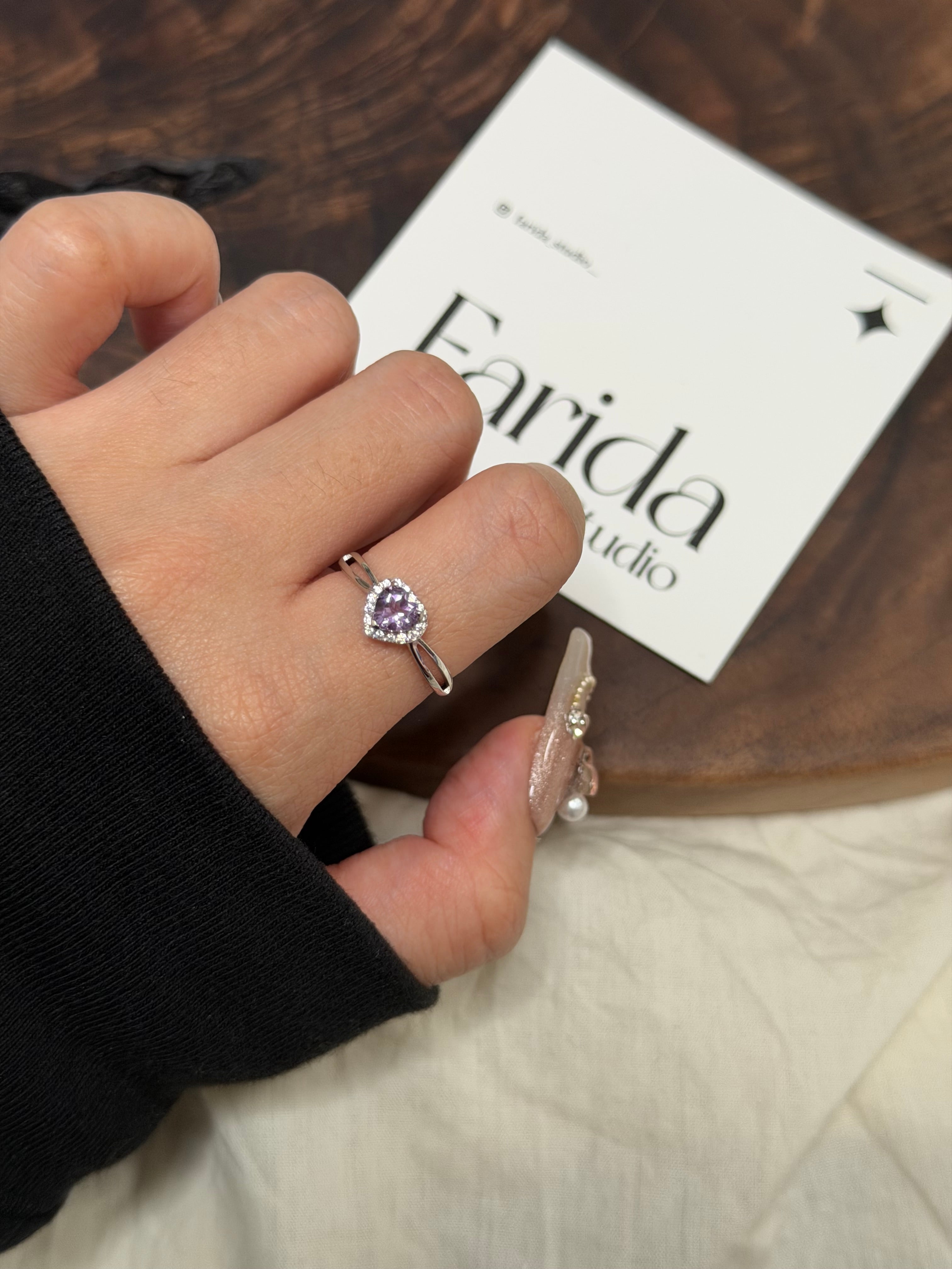 S925心型紫水晶戒指