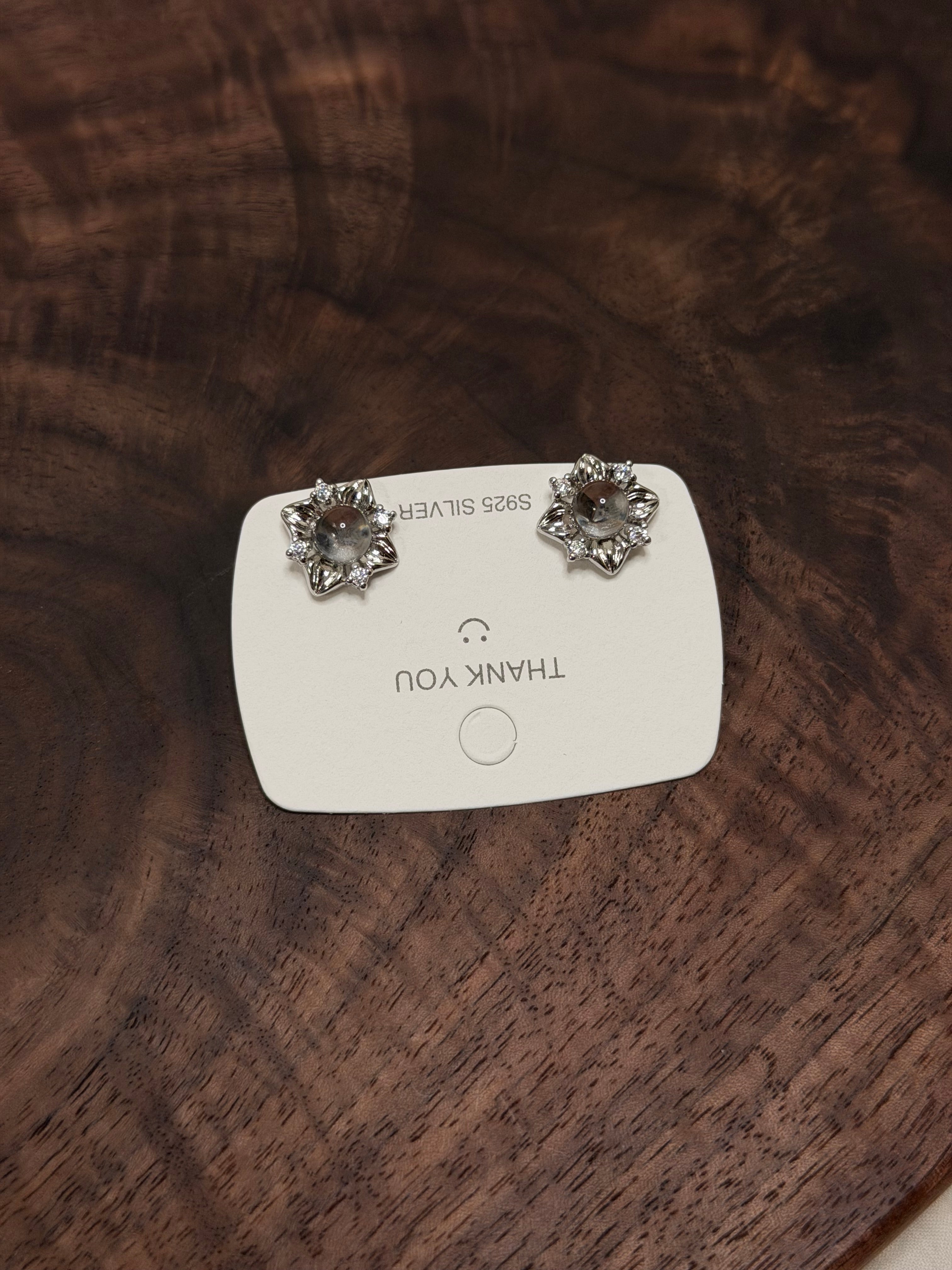 方形白水晶耳環