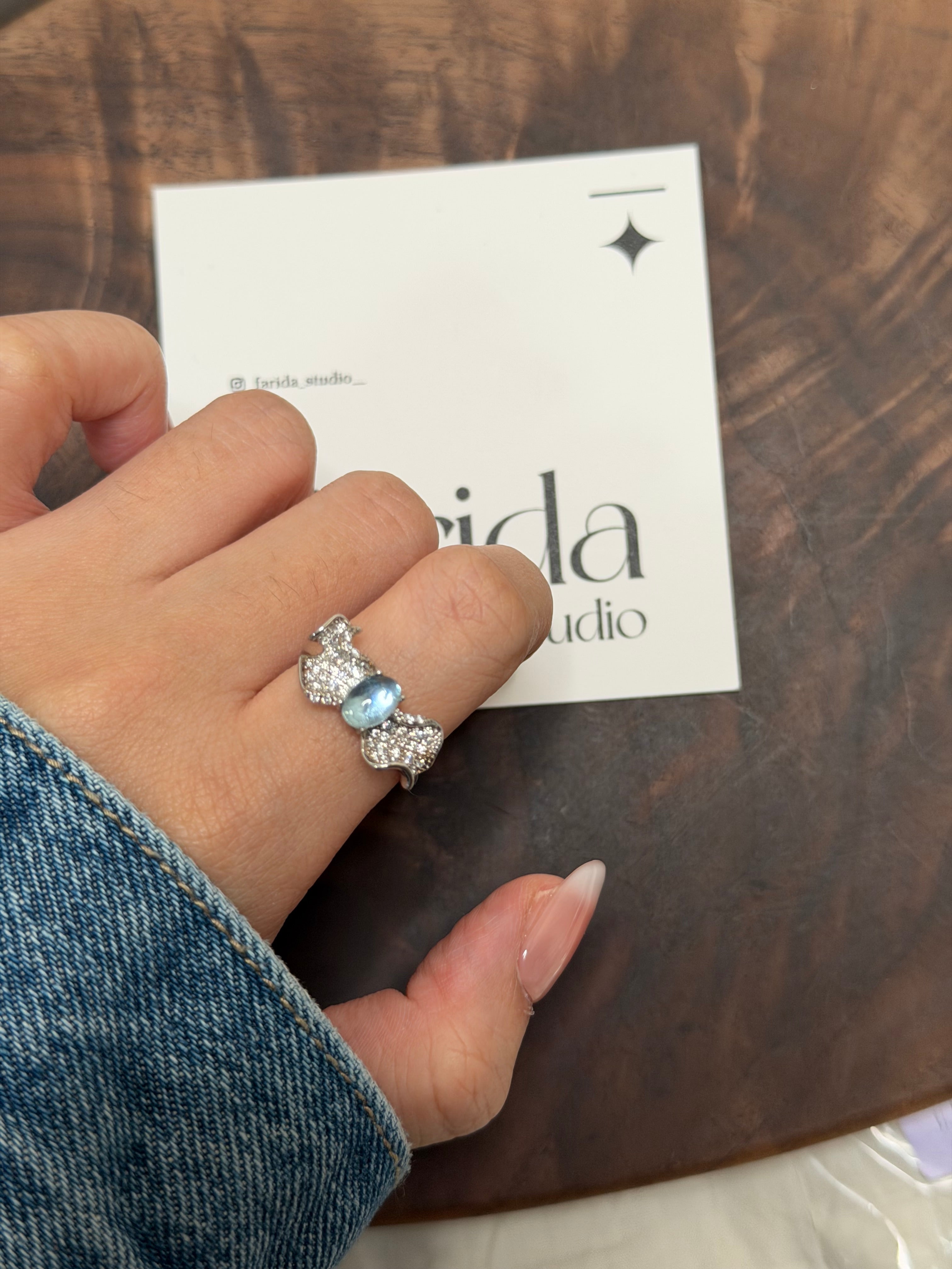 S925飄帶款海藍寶戒指