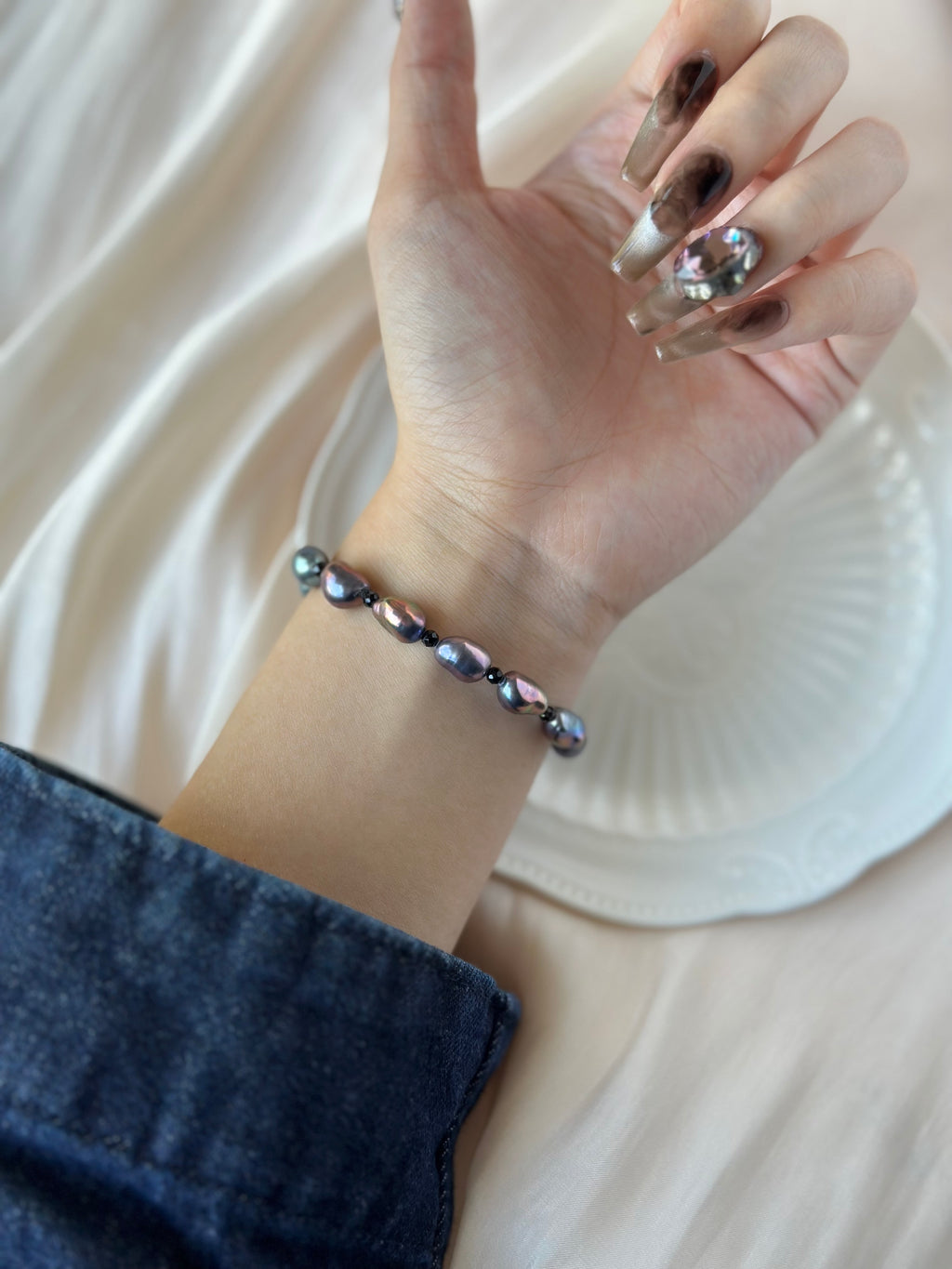 金屬光黑珍珠手鏈