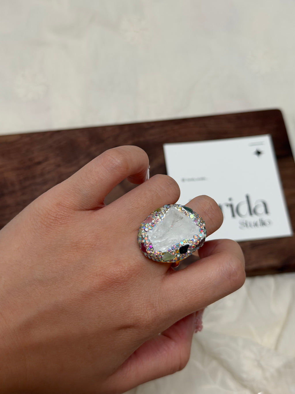 白水晶原石戒指