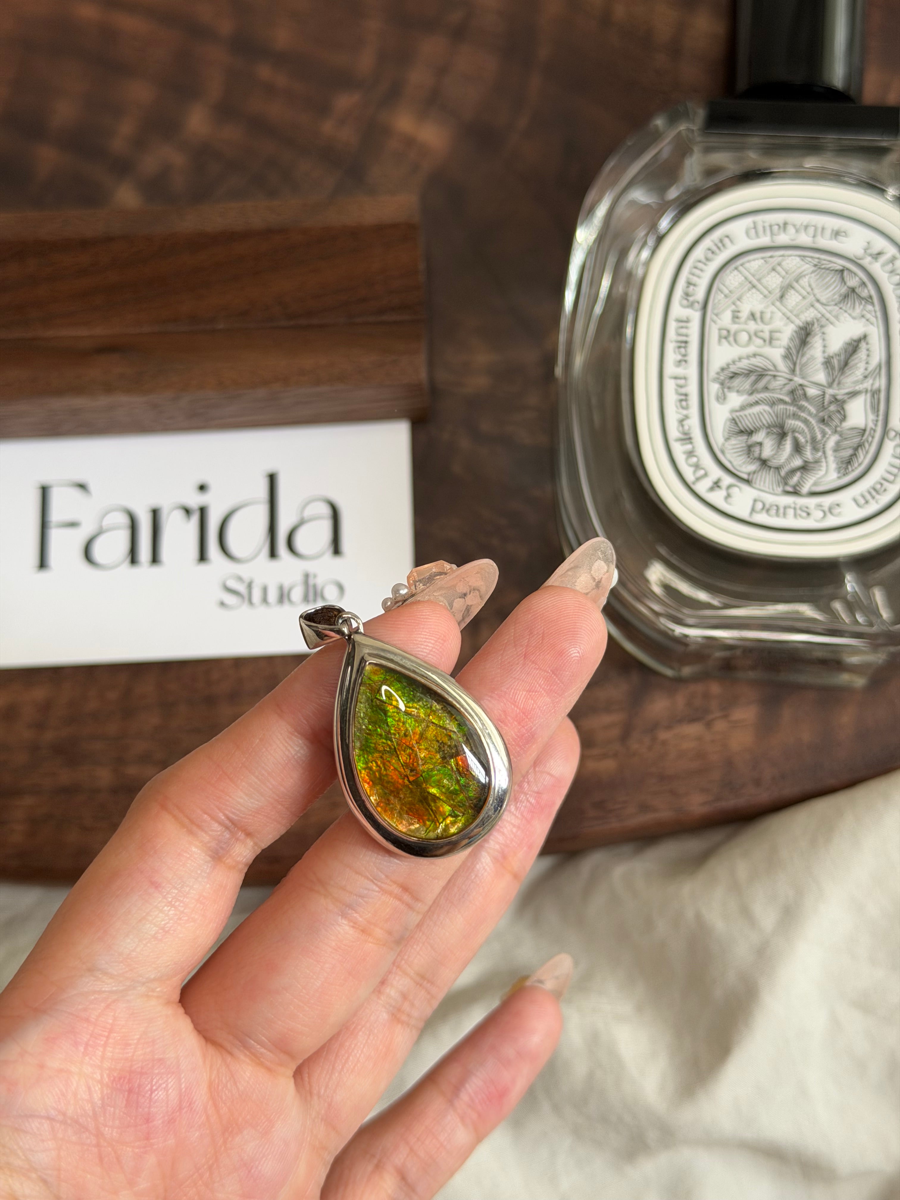 S925水滴斑彩吊墜