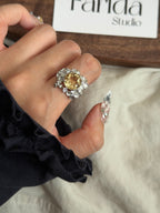 繁花黃水晶戒指