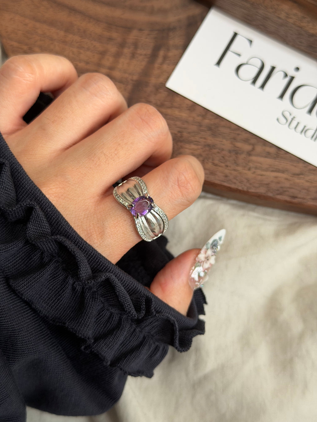 蝴蝶結紫水晶戒指