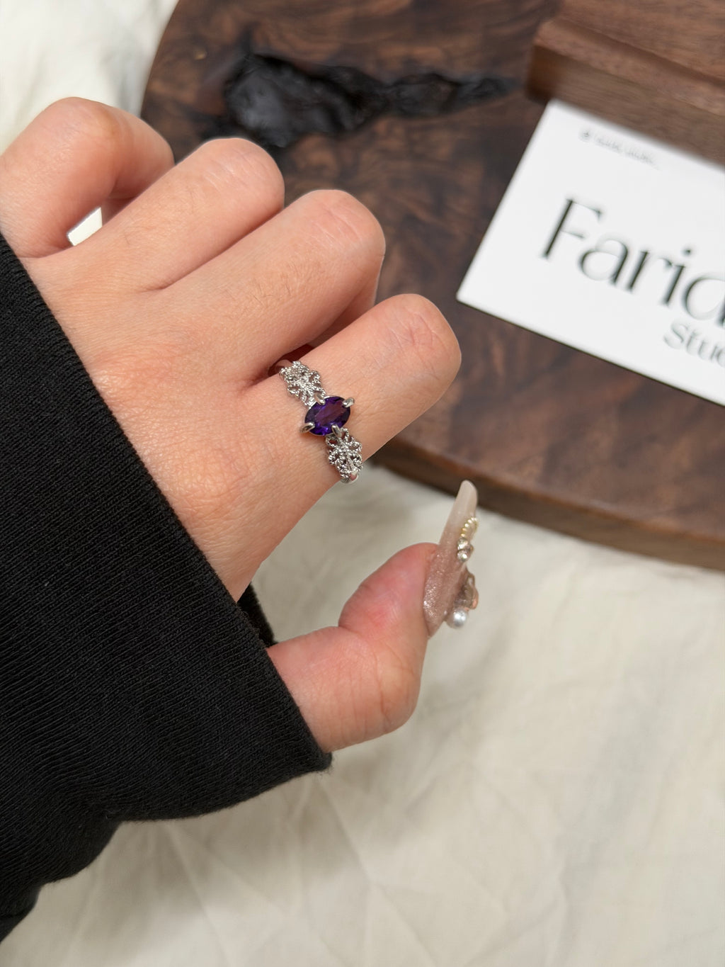 馬眼紫水晶小花戒指