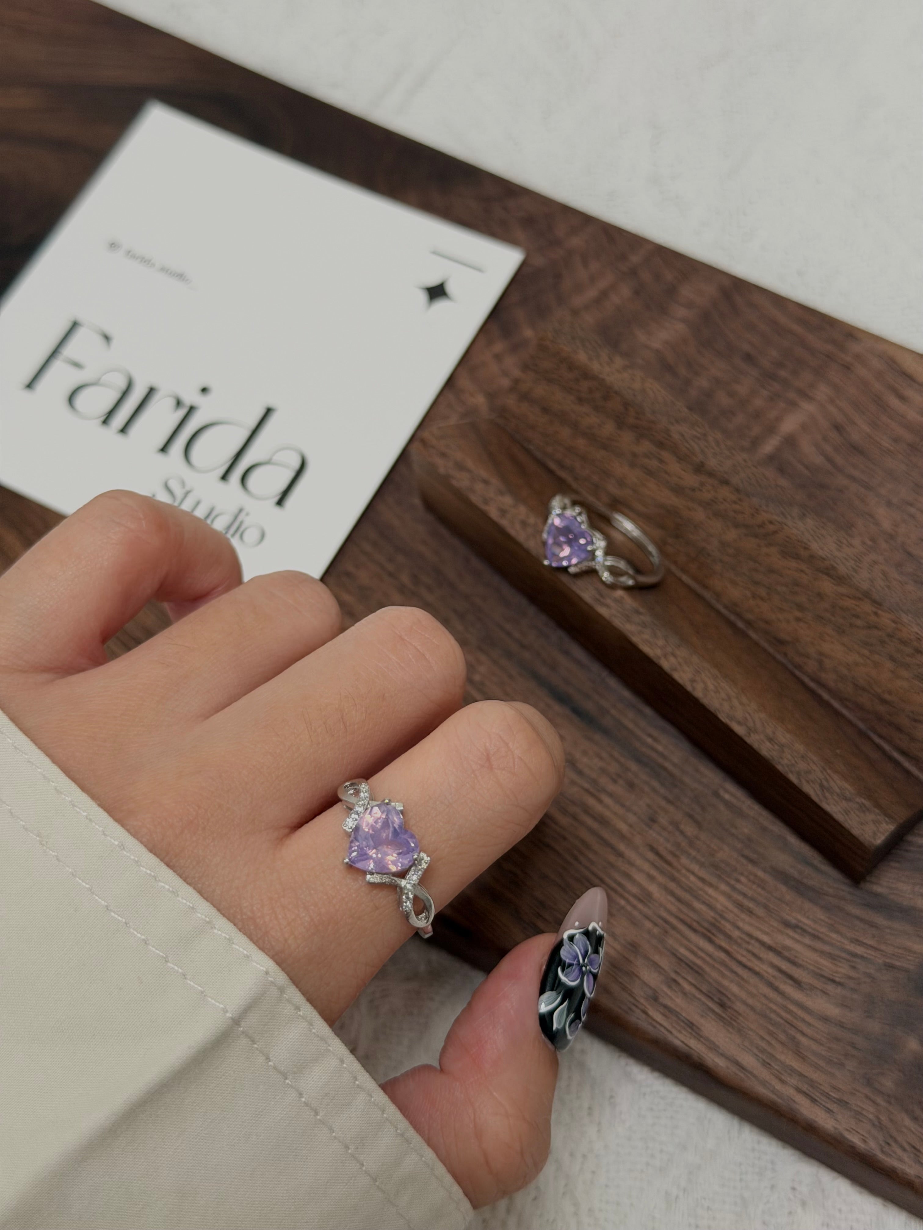 心型紫玉晶戒指