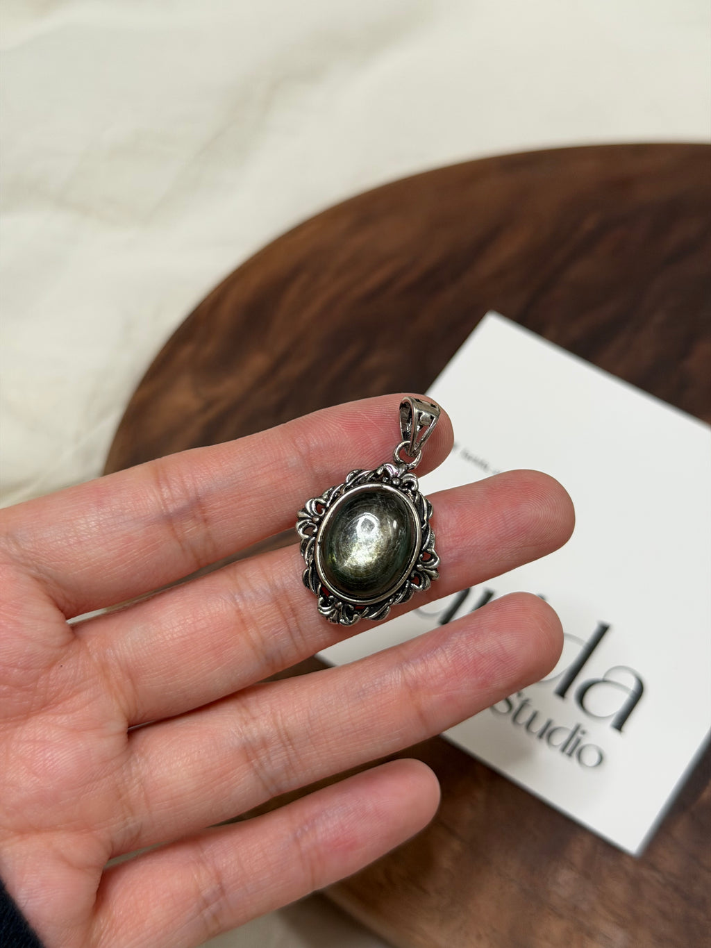 銀曜石復古吊墜