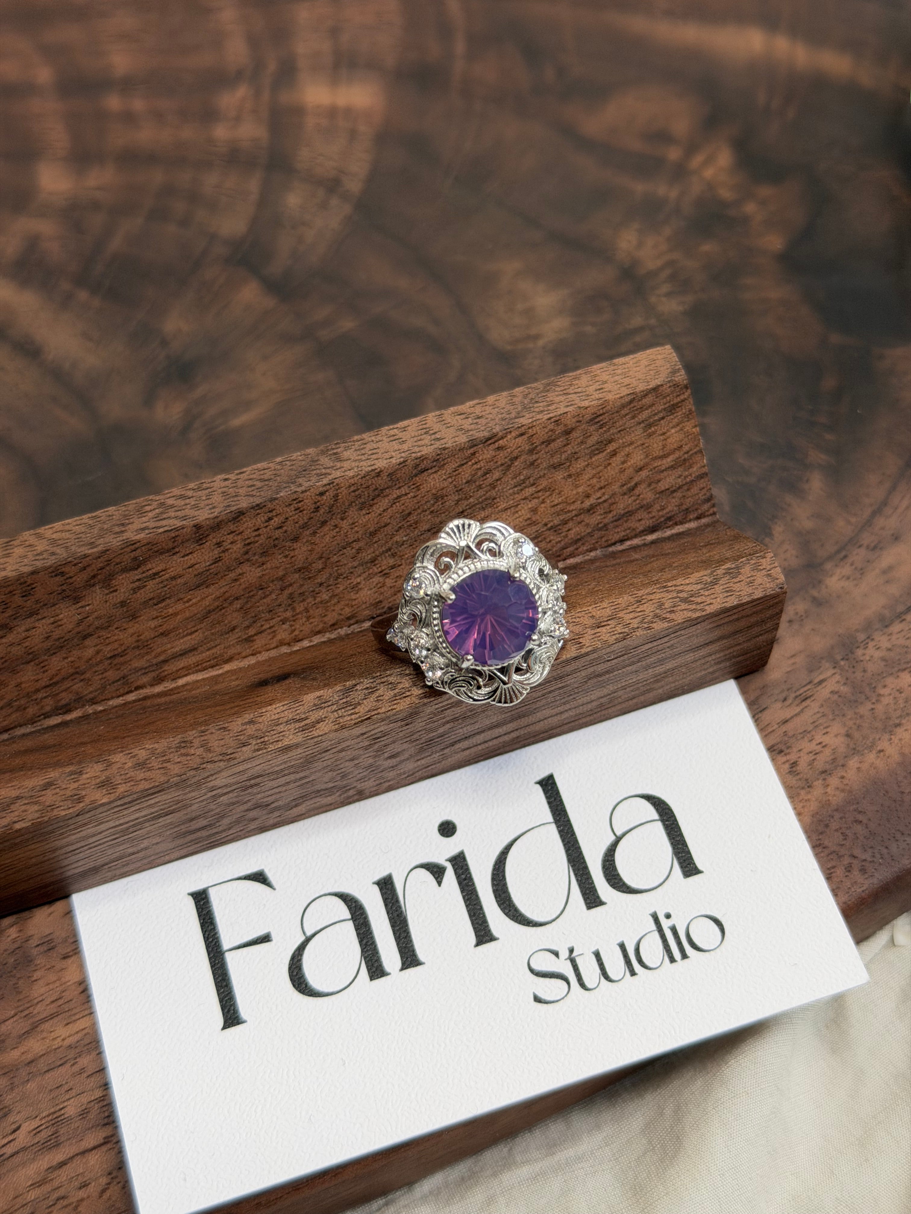 煙花切紫玉晶戒指