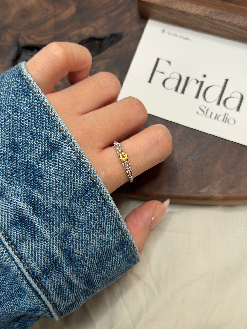 S925黃水晶簡單托戒指