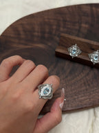 鏤空雕刻藍托帕戒指