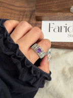 蕾絲紫水晶寬戒指