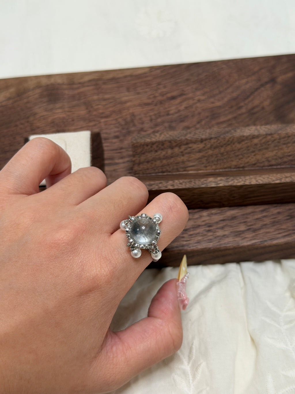 白水晶波波戒指