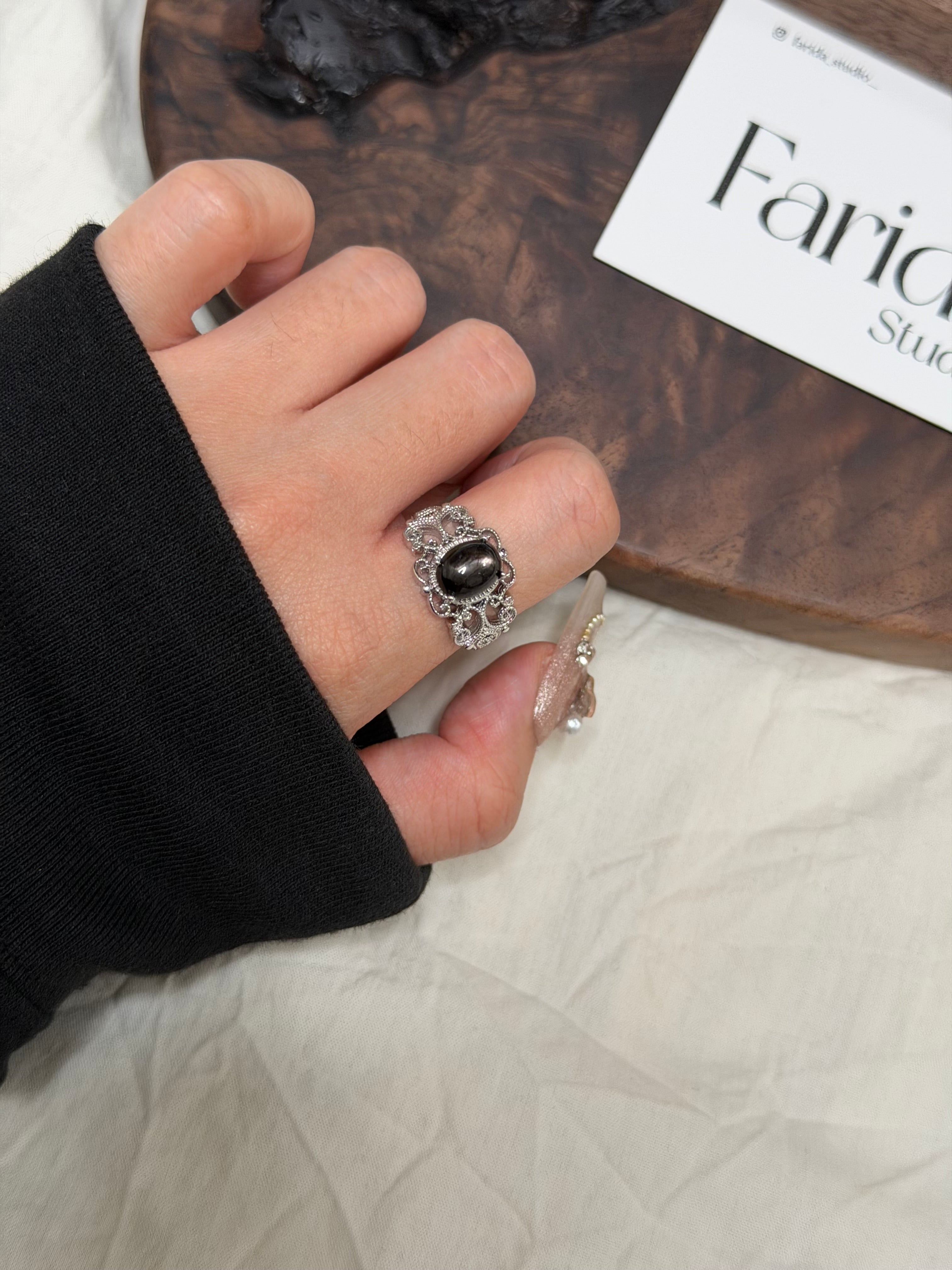 蕾絲托金運石戒指