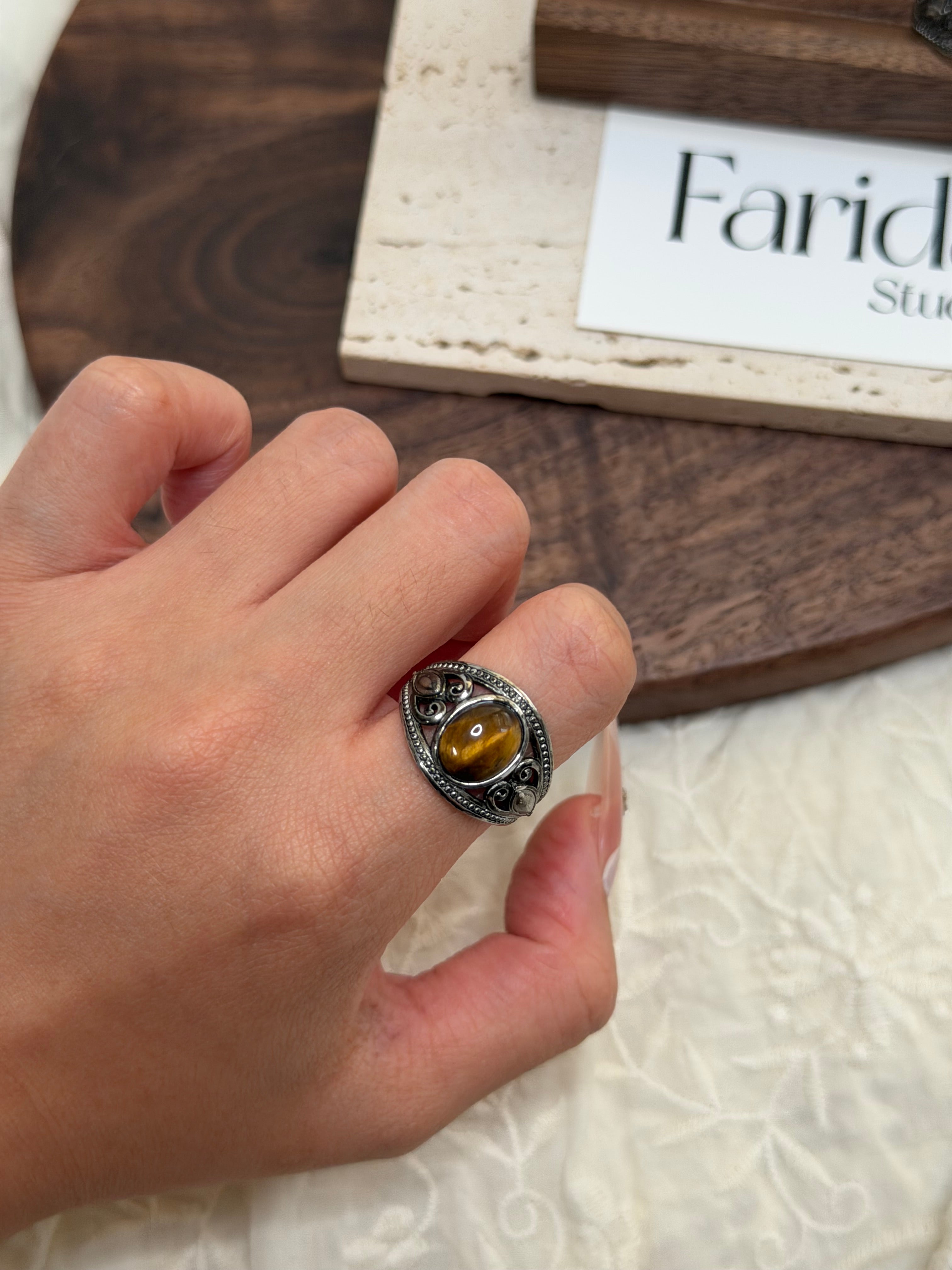 復古黃虎眼戒指