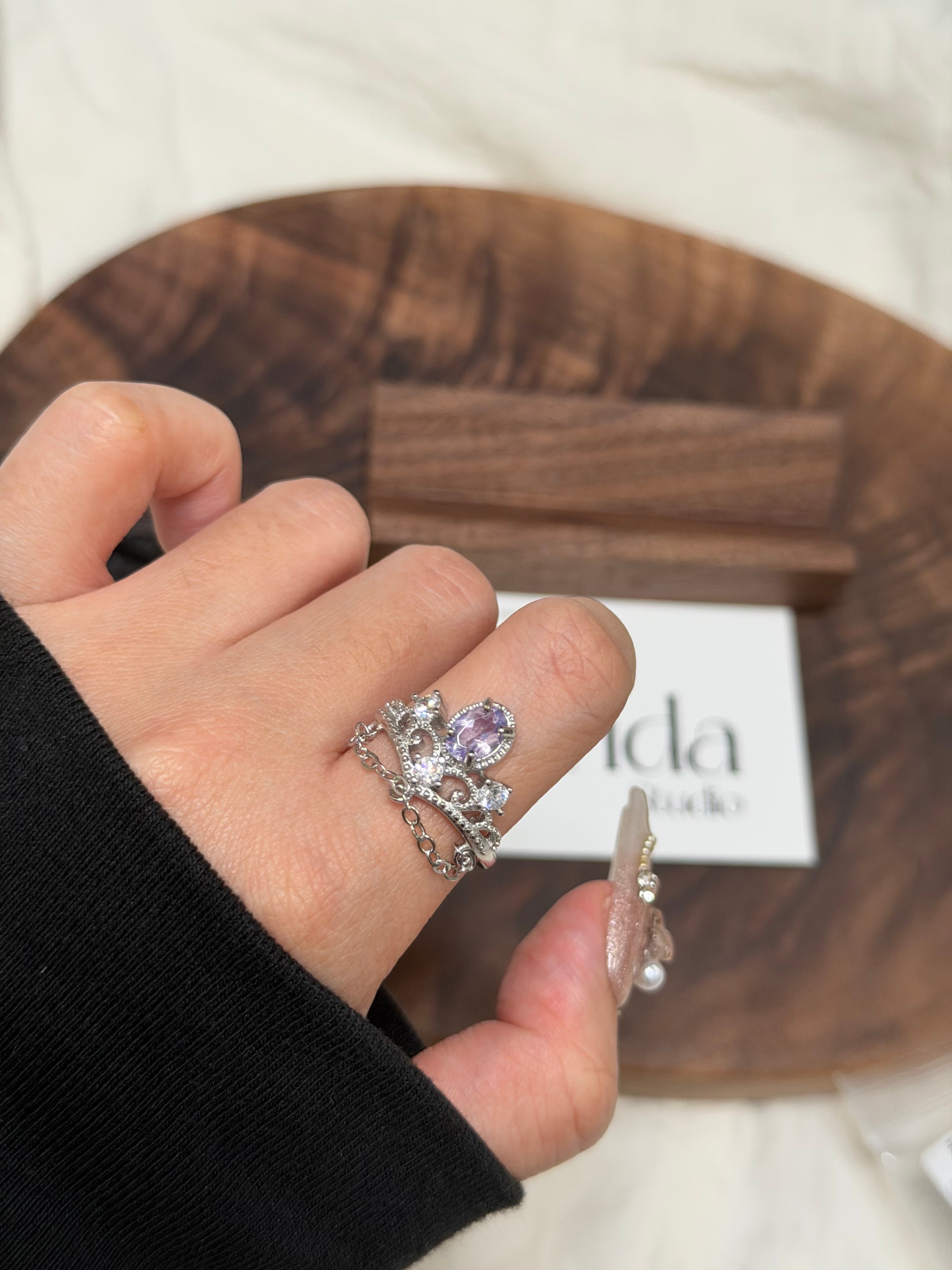 鏈條款紫玉晶戒指