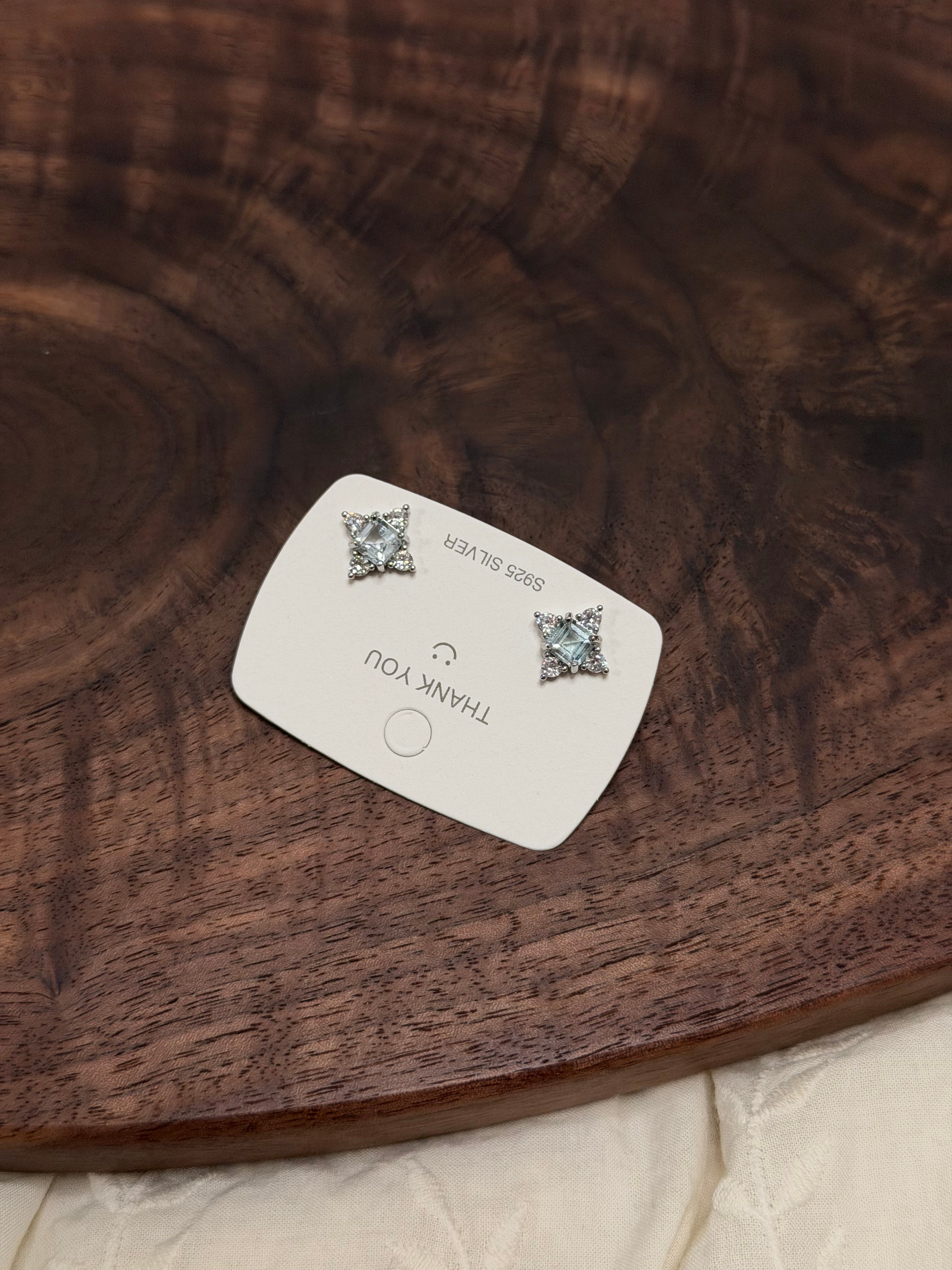 菱形藍托帕耳環