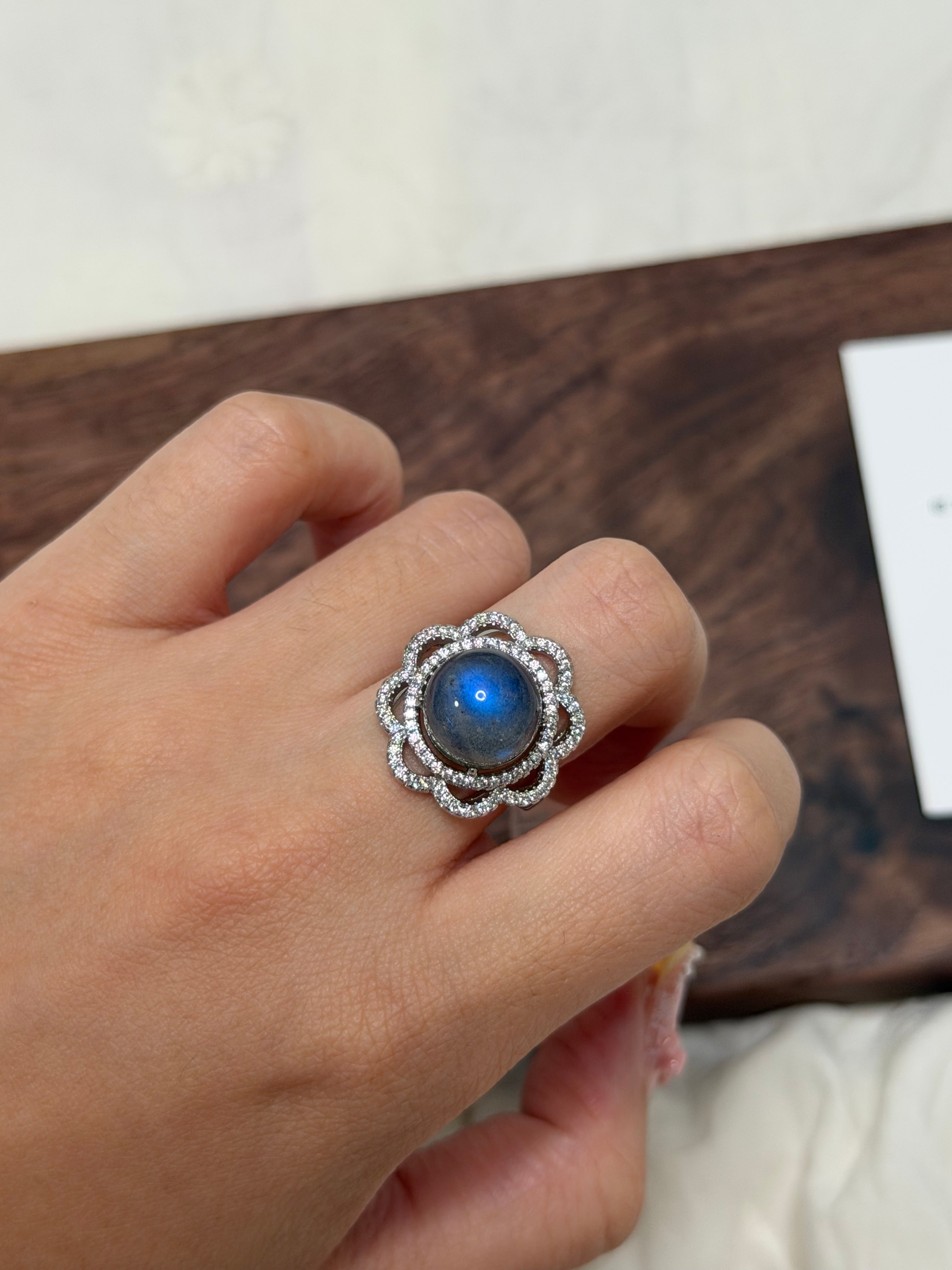 拉長石花花戒指