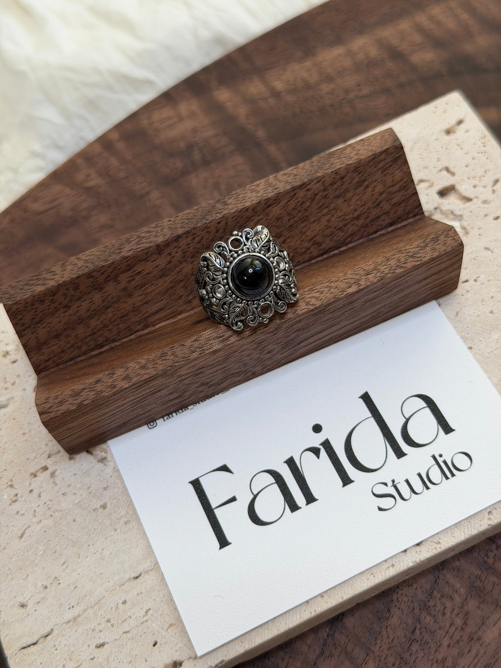 尼泊爾風格黑瑪瑙戒指