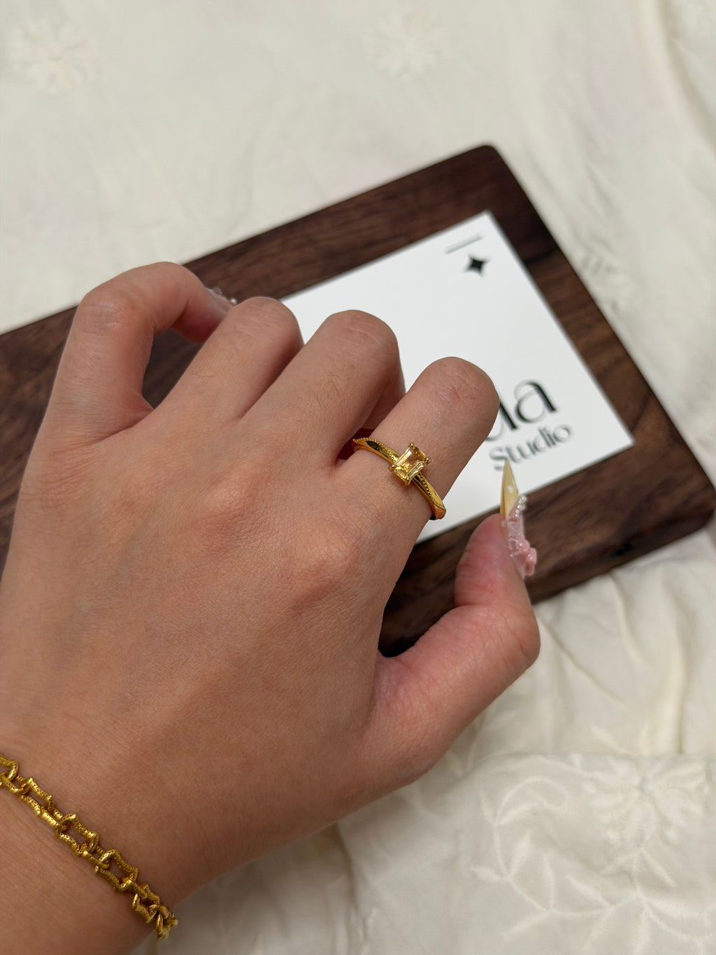 S925鍍金黃水晶戒指