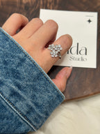 S925白水晶花花戒指